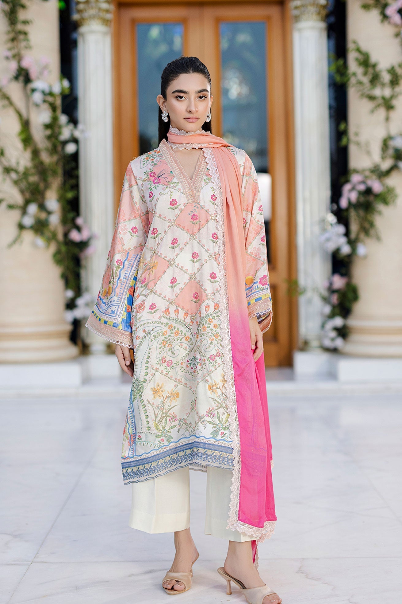 Dhanak | Silk Pret | Silk Tunic - 2PCS HAND EMBELLISHED SHIRT WITH TROUSER- ORANGE