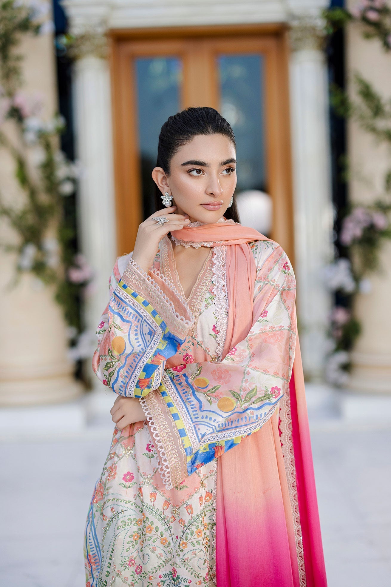 Dhanak | Silk Pret | Silk Tunic - 2PCS HAND EMBELLISHED SHIRT WITH TROUSER- ORANGE