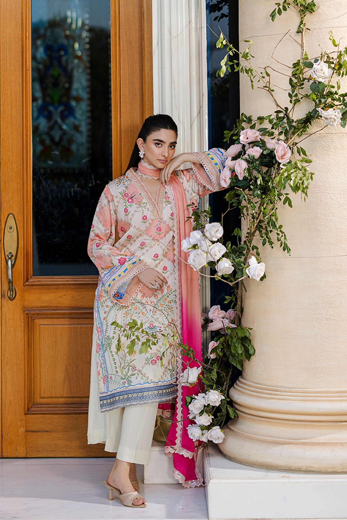 Dhanak | Silk Pret | Silk Tunic - 2PCS HAND EMBELLISHED SHIRT WITH TROUSER- ORANGE