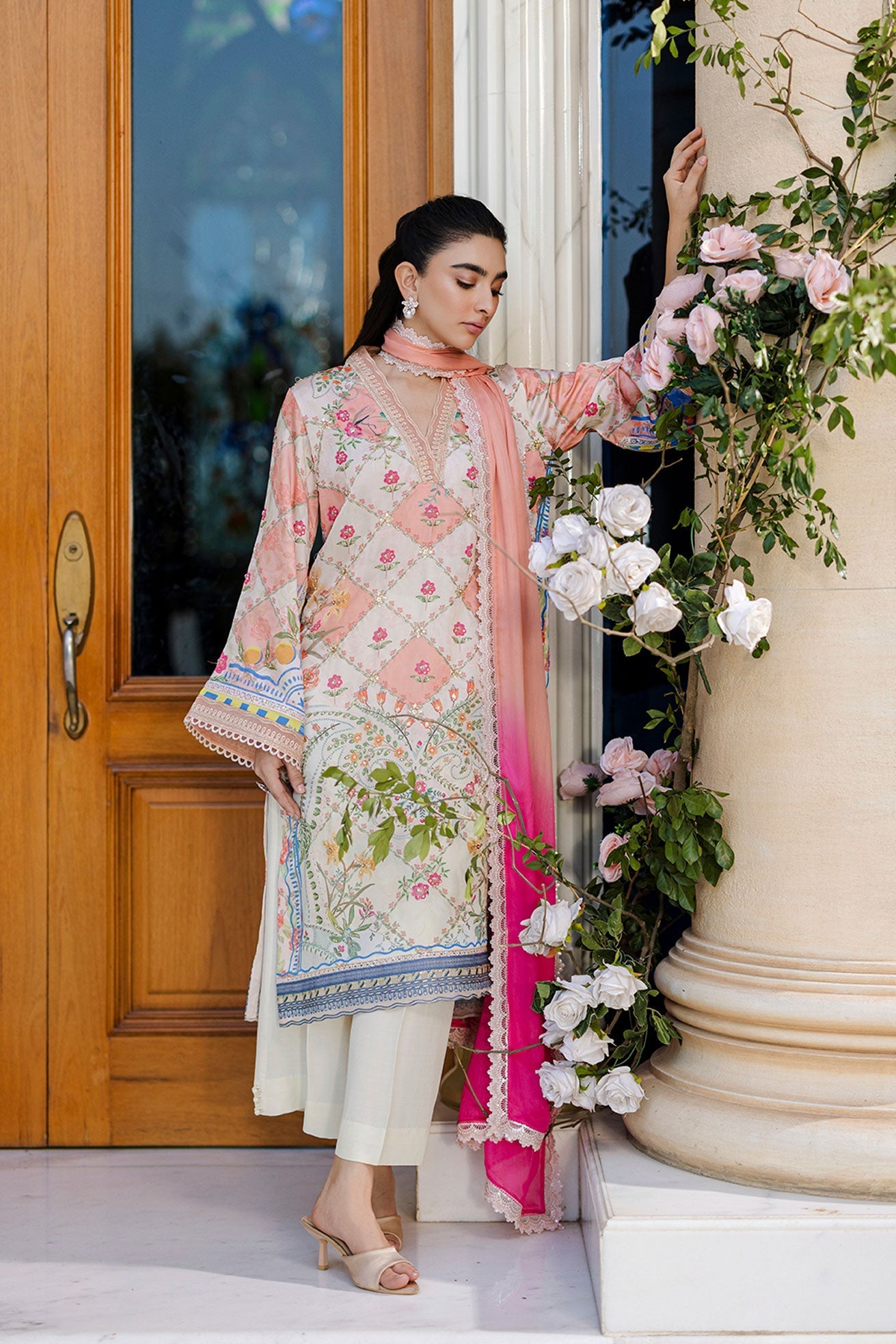 Dhanak | Silk Pret | Silk Tunic - 2PCS HAND EMBELLISHED SHIRT WITH TROUSER- ORANGE