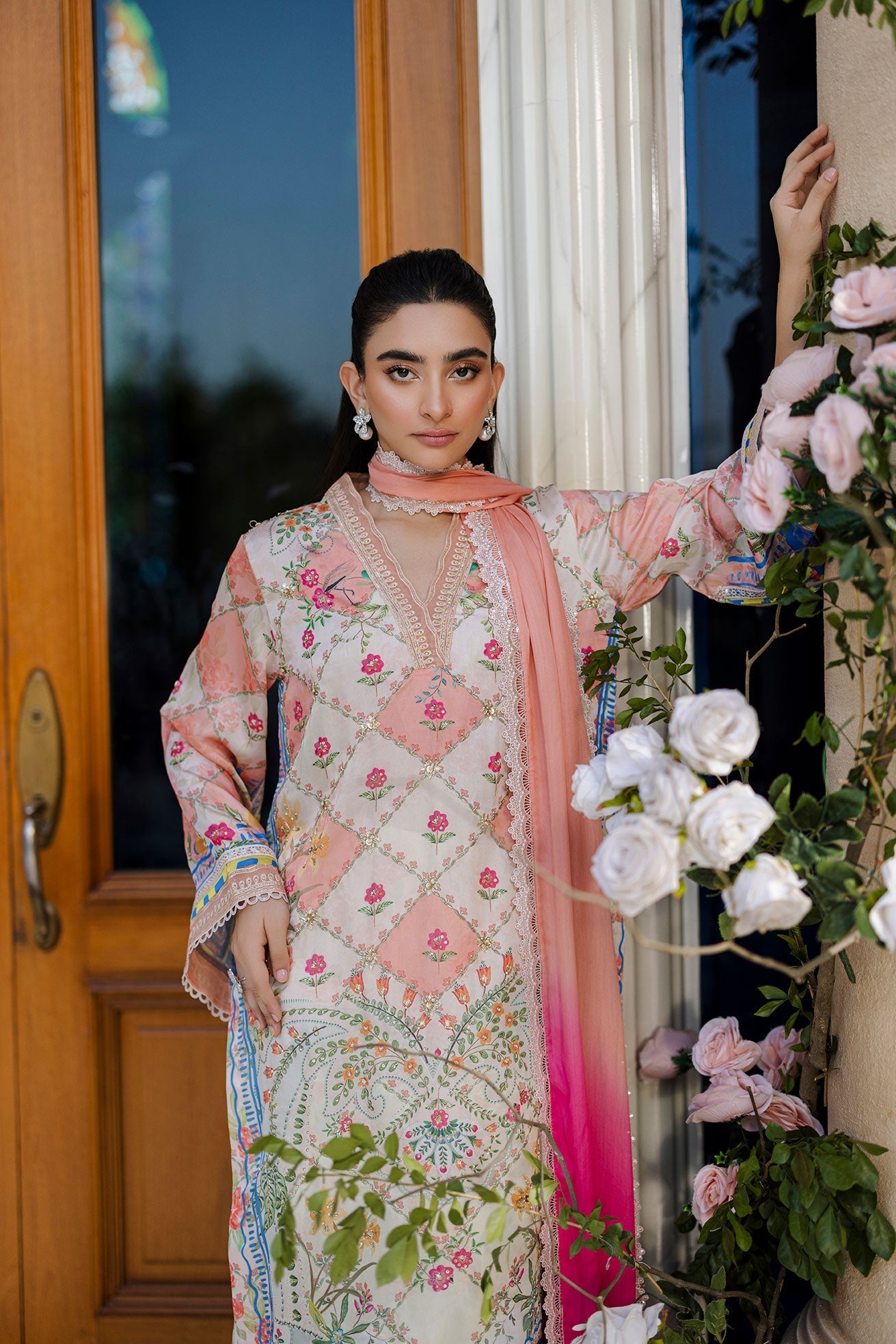 Dhanak | Silk Pret | Silk Tunic - 2PCS HAND EMBELLISHED SHIRT WITH TROUSER- ORANGE