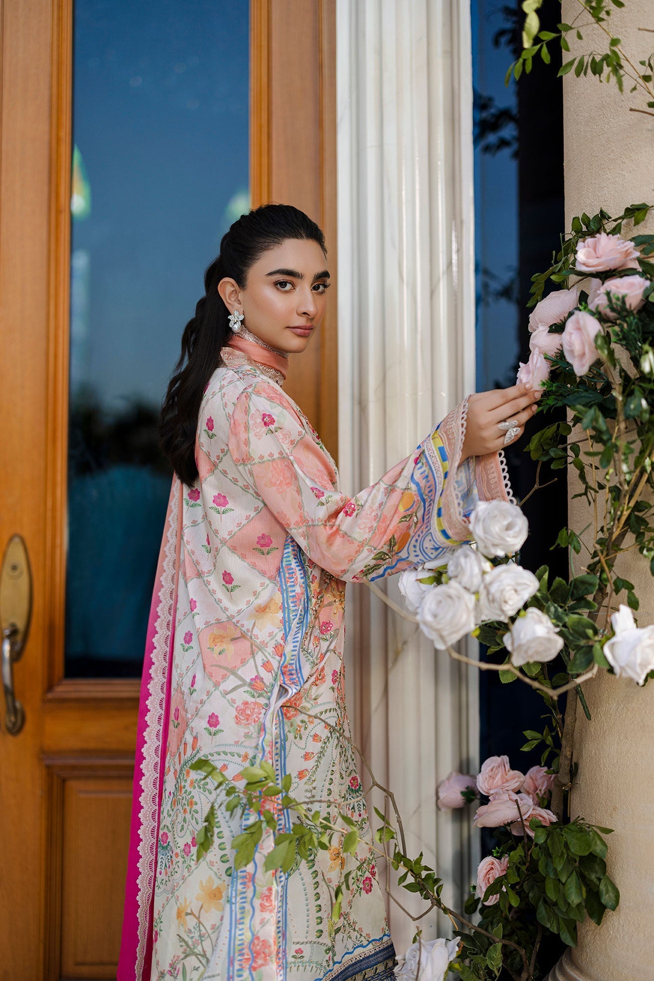 Dhanak | Silk Pret | Silk Tunic - 2PCS HAND EMBELLISHED SHIRT WITH TROUSER- ORANGE
