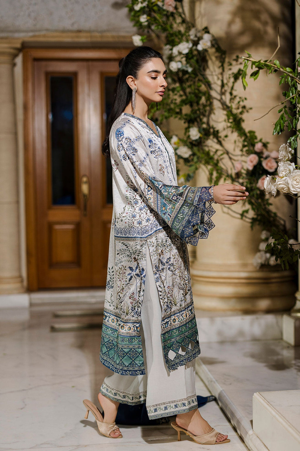 Dhanak | Silk Pret | Silk Tunic - 2PCS HAND EMBELLISHED SHIRT WITH TROUSER- GREY