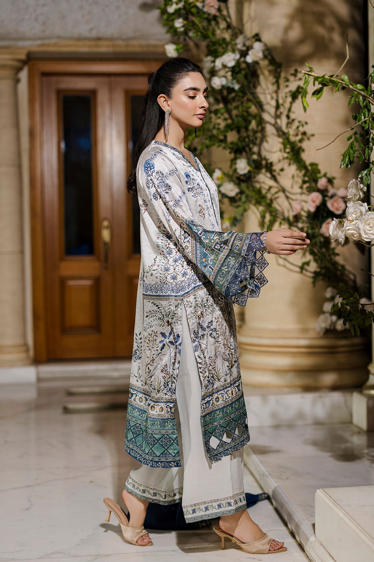 Dhanak | Silk Pret | Silk Tunic - 2PCS HAND EMBELLISHED SHIRT WITH TROUSER- GREY