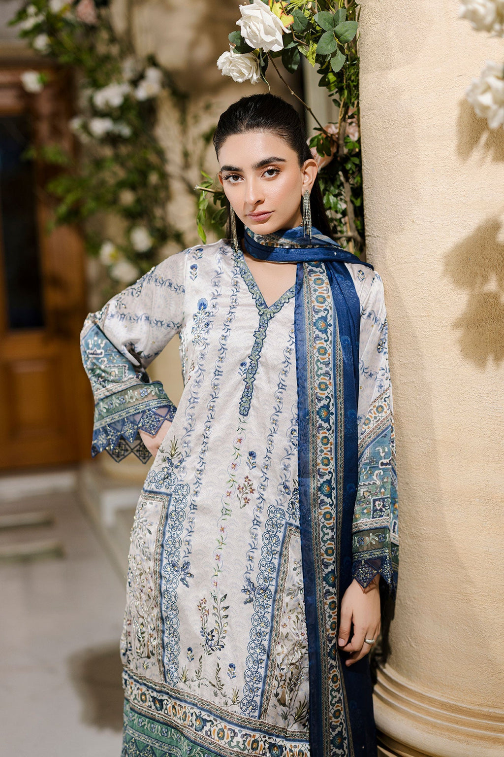Dhanak | Silk Pret | Silk Tunic - 2PCS HAND EMBELLISHED SHIRT WITH TROUSER- GREY