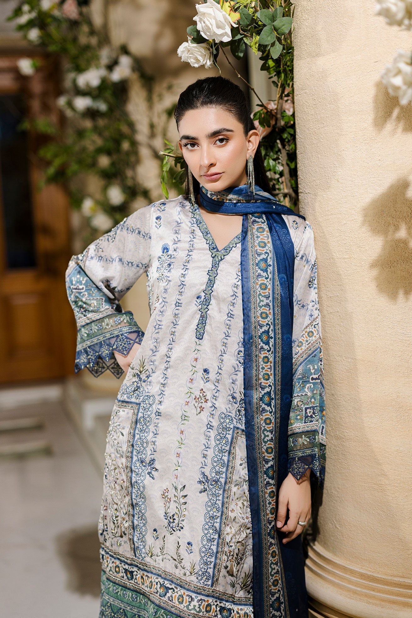 Dhanak | Silk Pret | Silk Tunic - 2PCS HAND EMBELLISHED SHIRT WITH TROUSER- GREY