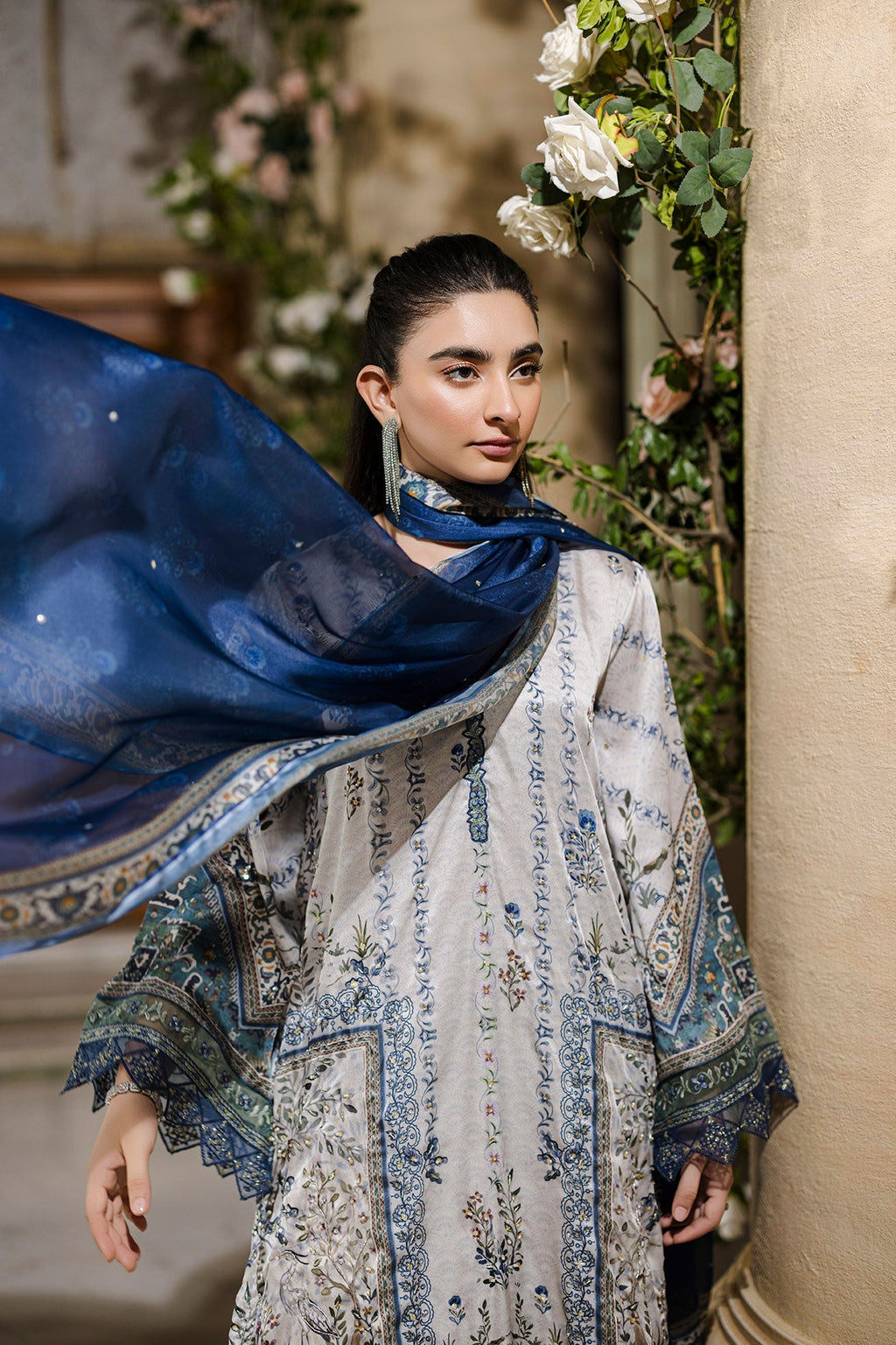 Dhanak | Silk Pret | Silk Tunic - 2PCS HAND EMBELLISHED SHIRT WITH TROUSER- GREY