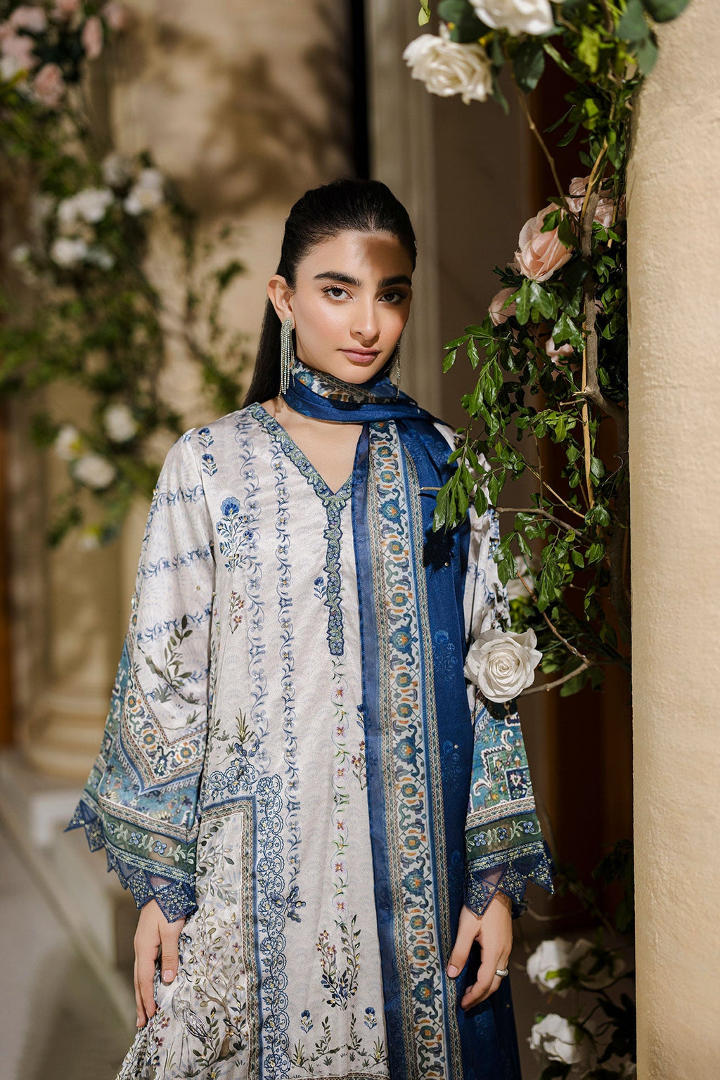 Dhanak | Silk Pret | Silk Tunic - 2PCS HAND EMBELLISHED SHIRT WITH TROUSER- GREY