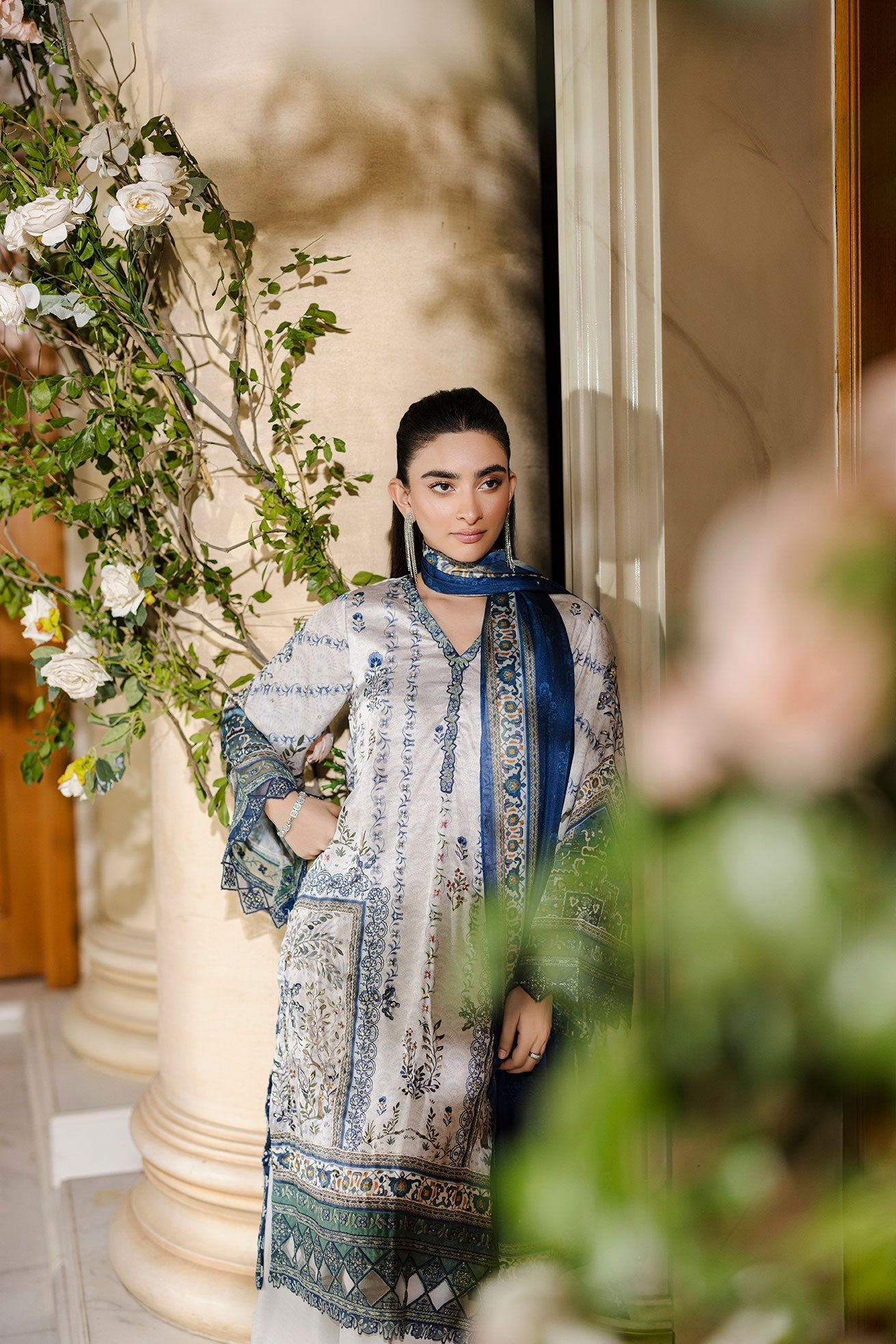 Dhanak | Silk Pret | Silk Tunic - 2PCS HAND EMBELLISHED SHIRT WITH TROUSER- GREY