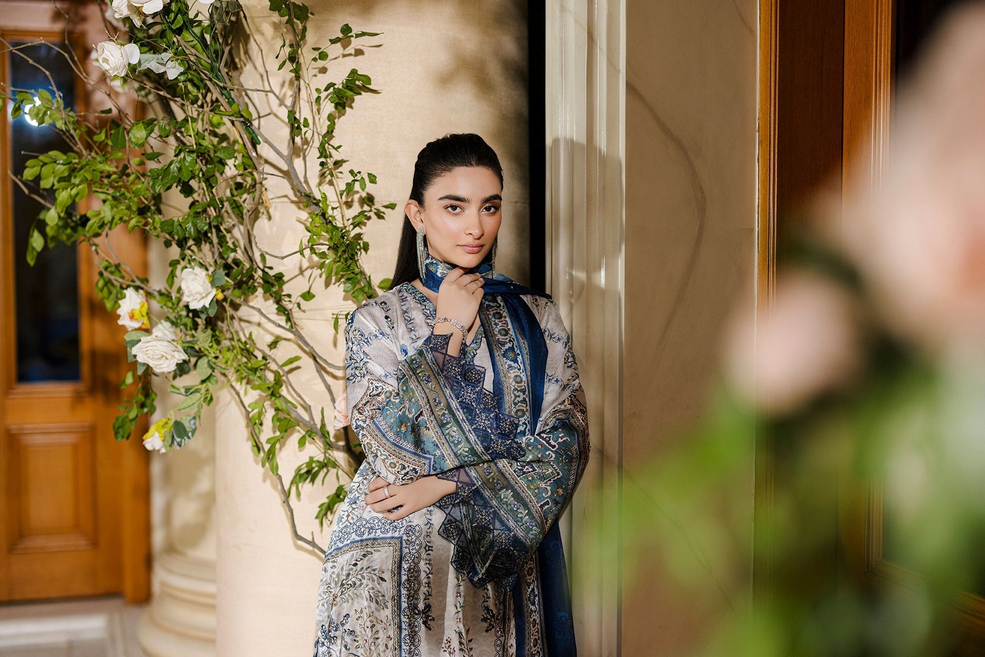 Dhanak | Silk Pret | Silk Tunic - 2PCS HAND EMBELLISHED SHIRT WITH TROUSER- GREY