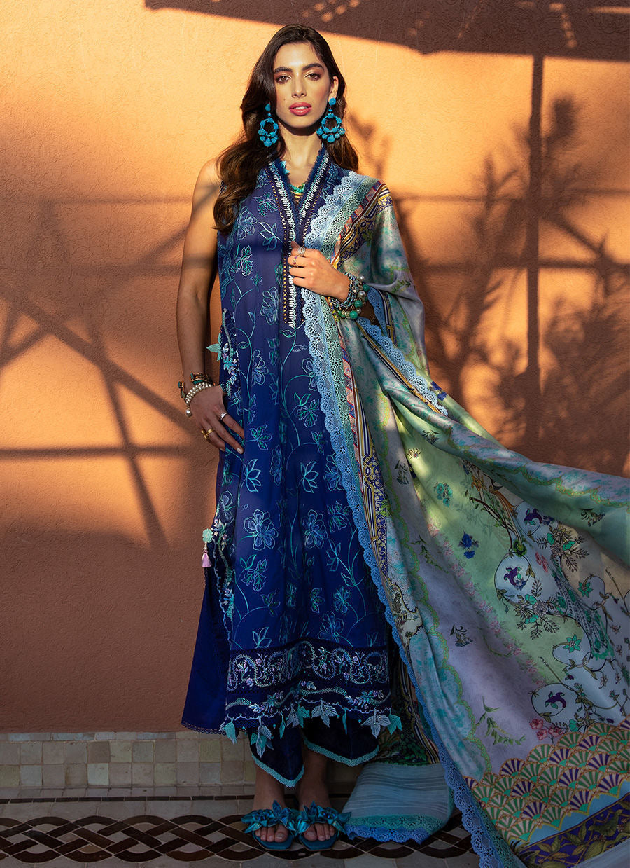FARAH TALIB AZIZ-JARDIN BLUE -KESH LAWN'23 - Riwayat-e-khas
