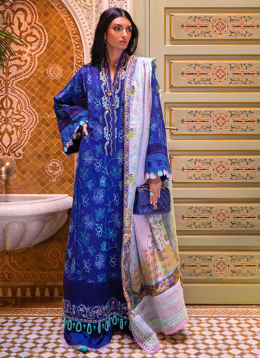 FARAH TALIB AZIZ-JARDIN BLUE -KESH LAWN'23 - Riwayat-e-khas