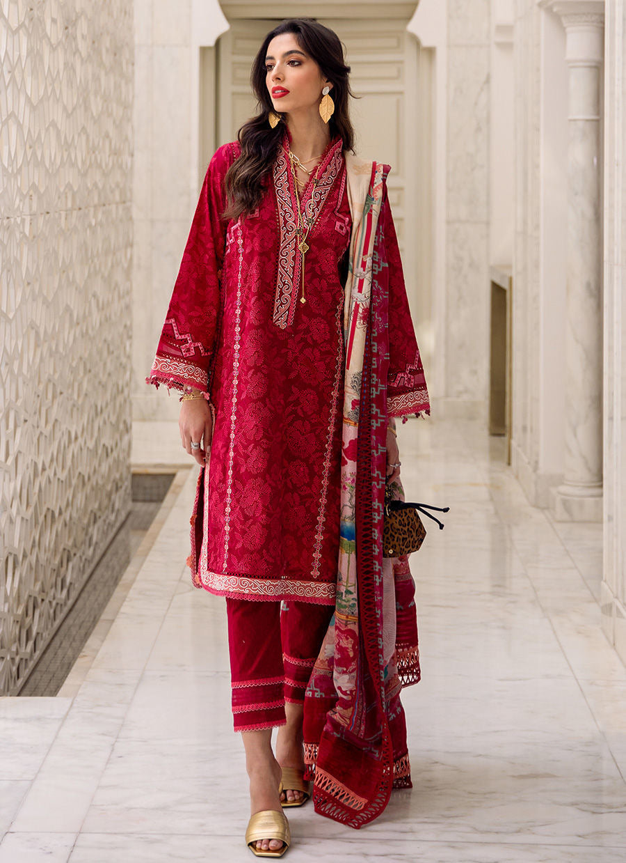 FARAH TALIB AZIZ-ZEITOUN RED-KESH LAWN'23 - Riwayat-e-khas