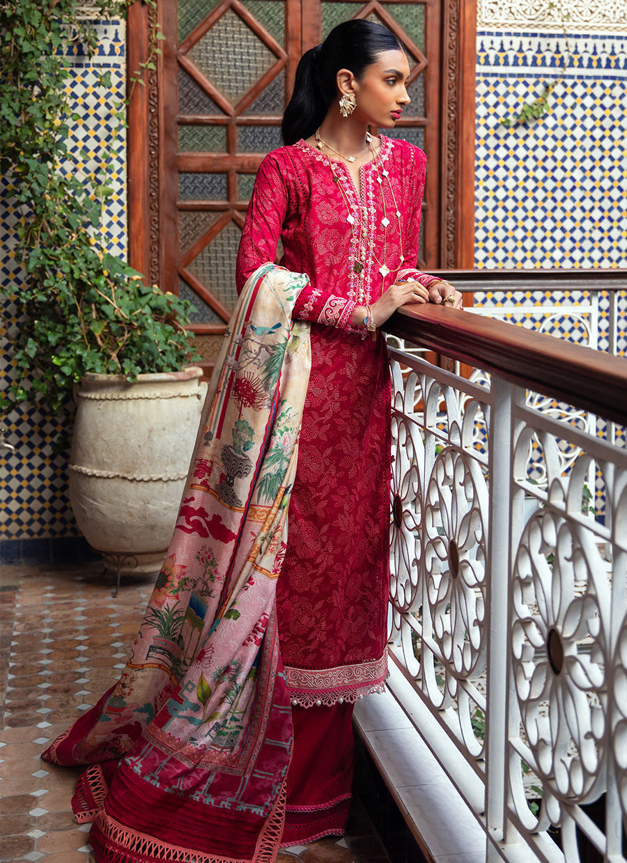 FARAH TALIB AZIZ-ZEITOUN RED-KESH LAWN'23 - Riwayat-e-khas
