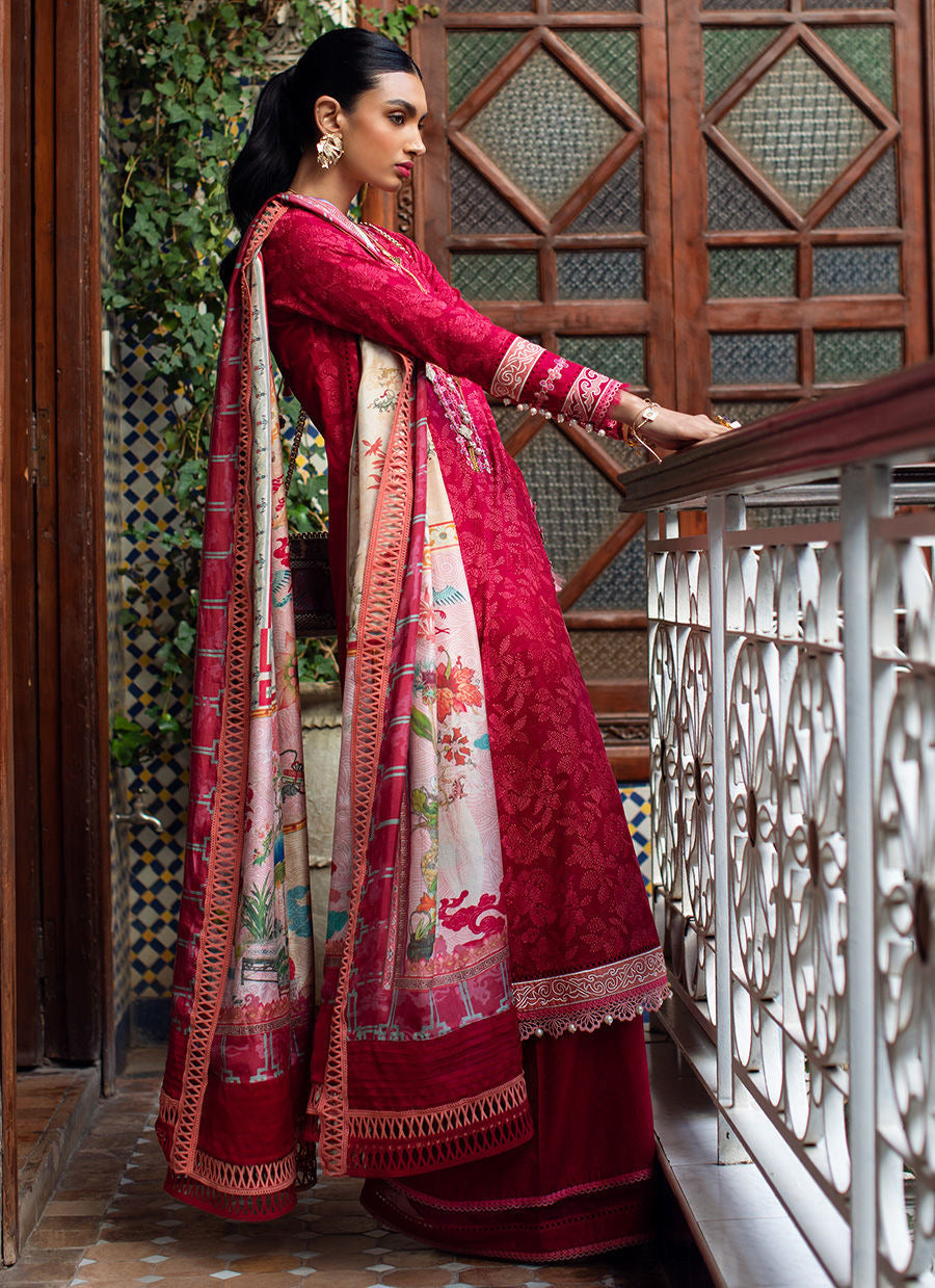 FARAH TALIB AZIZ-ZEITOUN RED-KESH LAWN'23 - Riwayat-e-khas