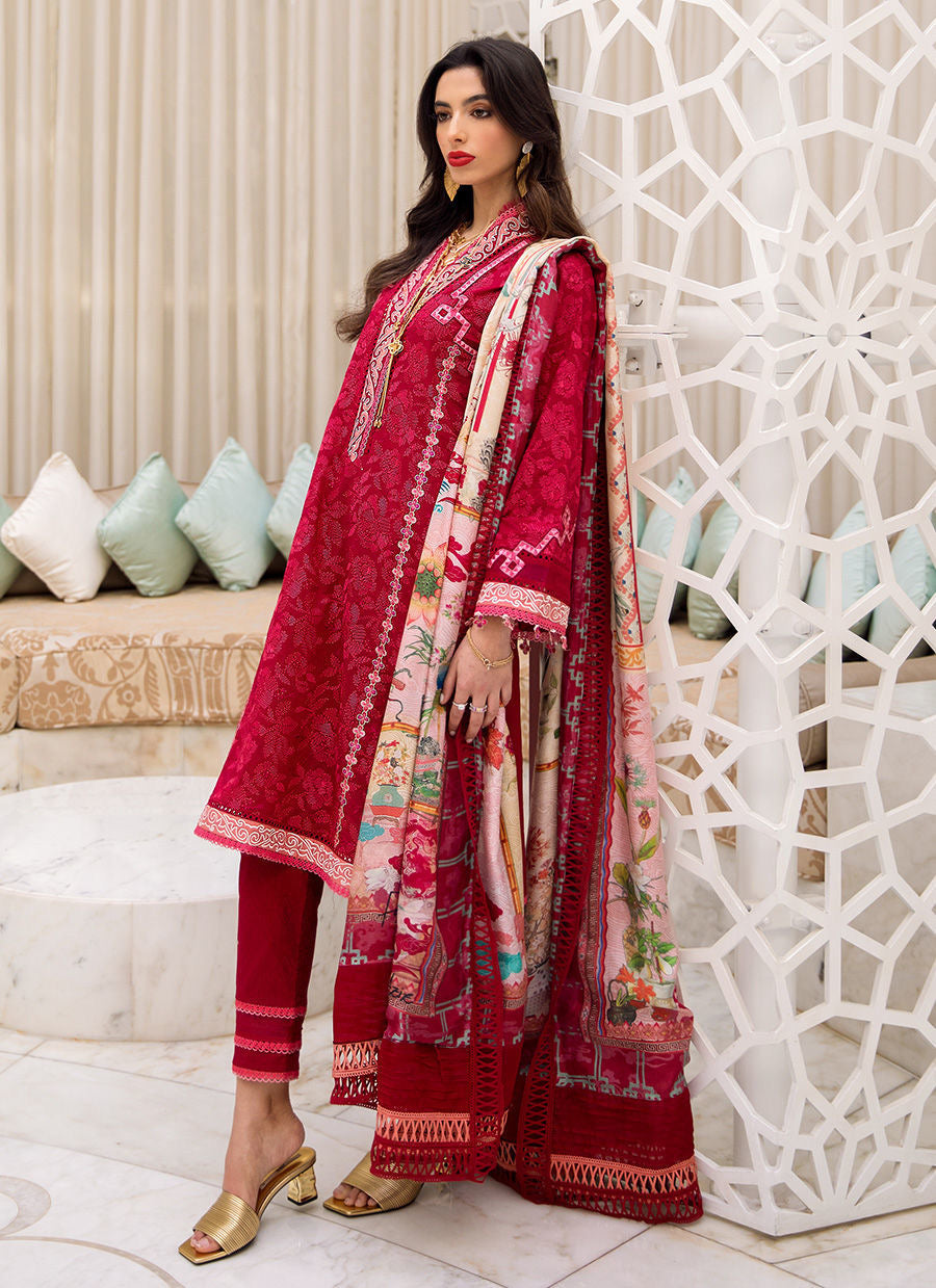 FARAH TALIB AZIZ-ZEITOUN RED-KESH LAWN'23 - Riwayat-e-khas