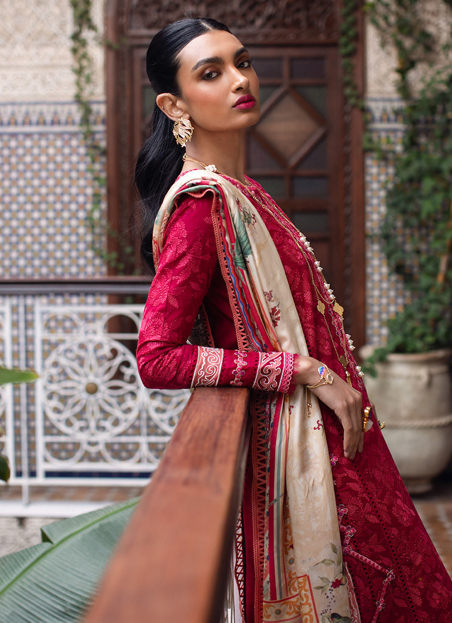 FARAH TALIB AZIZ-ZEITOUN RED-KESH LAWN'23 - Riwayat-e-khas