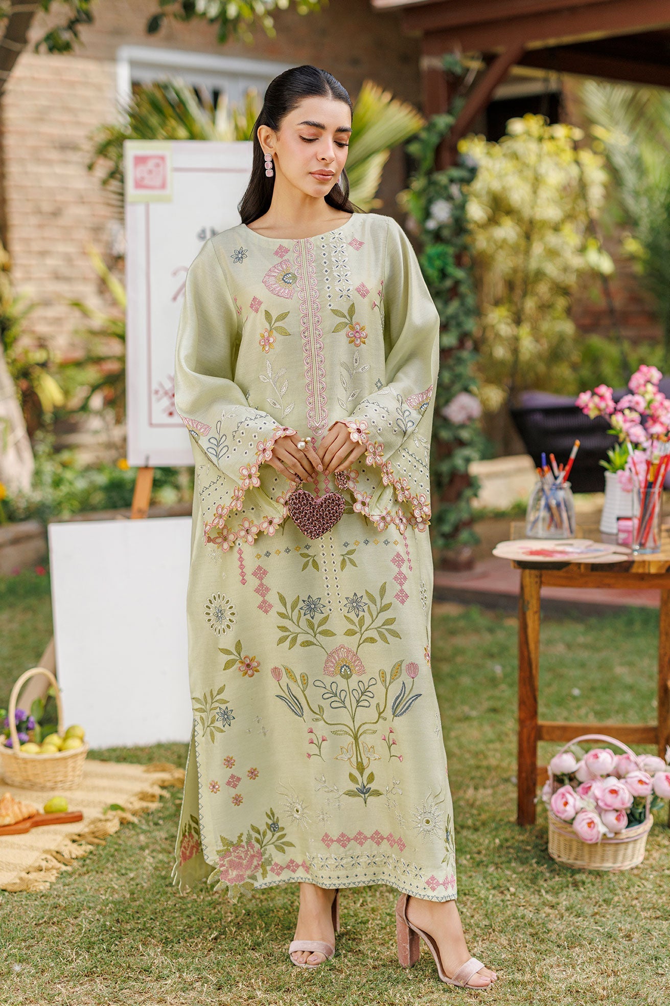 Dhanak | Signature Pret | MINT GREEN 2PCS EMBROIDERED KURTA WITH TROUSER