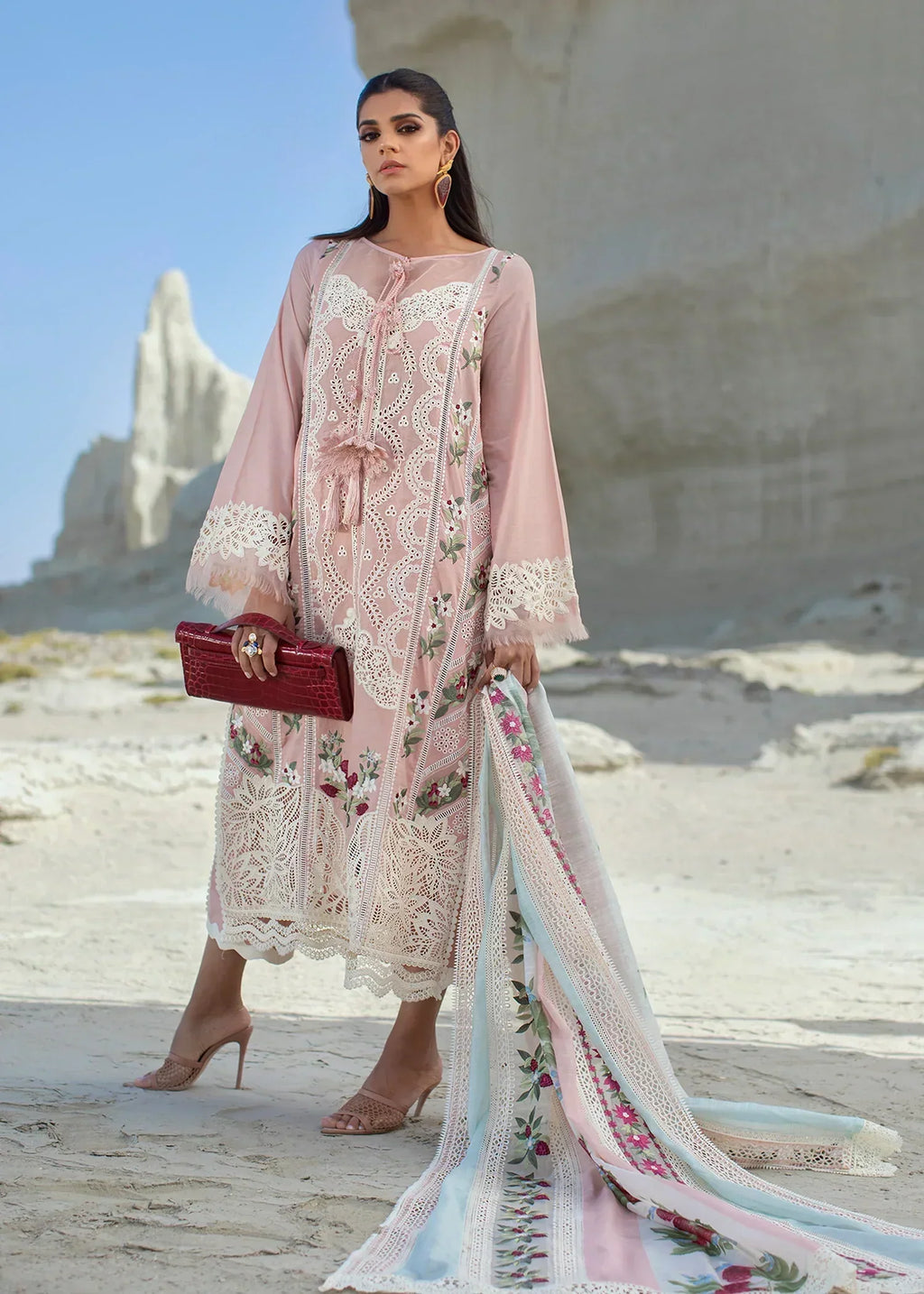 CRIMSON LUXURY LAWN 2022 – UNSTITCHED – CRIMSON -Sicilian Summer – 2B – Rose - Riwayat-e-khas