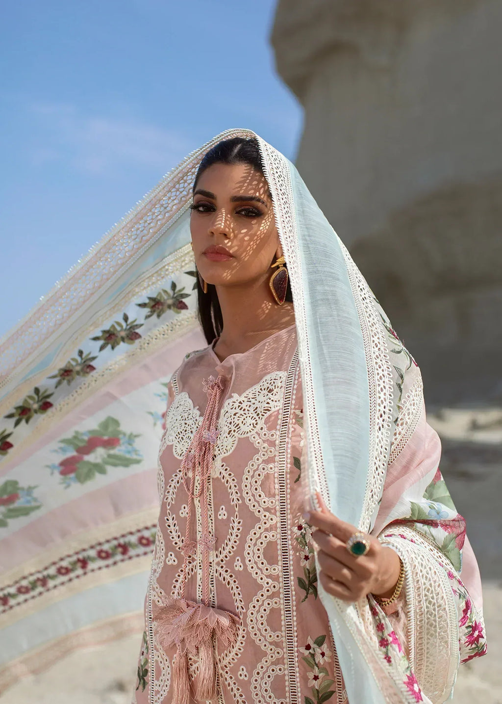CRIMSON LUXURY LAWN 2022 – UNSTITCHED – CRIMSON -Sicilian Summer – 2B – Rose - Riwayat-e-khas