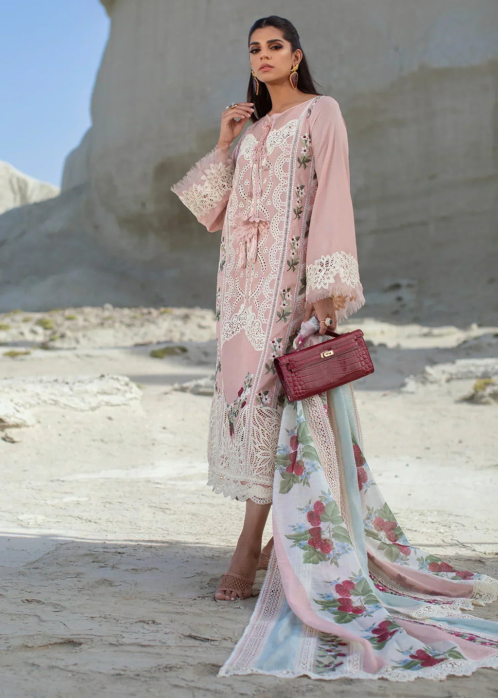 CRIMSON LUXURY LAWN 2022 – UNSTITCHED – CRIMSON -Sicilian Summer – 2B – Rose - Riwayat-e-khas