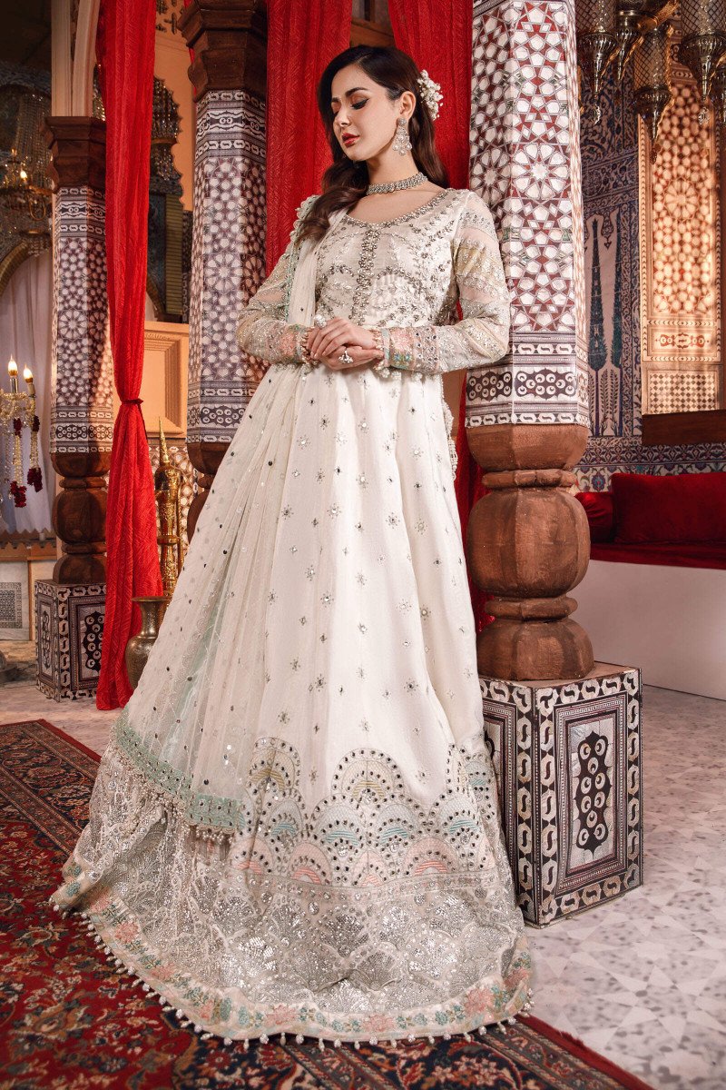 Maria. B MBROIDERED – Pearl White and Peachy Silver (BD-2502) - Riwayat-e-khas