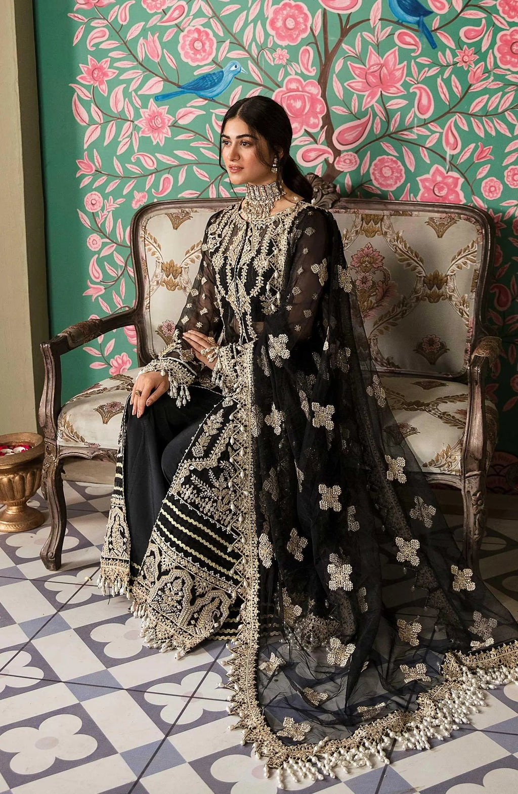 Zarin by Eleshia Unstitched Embroidered Organza 3Pc Suit - KABEERA - House Of Anaya