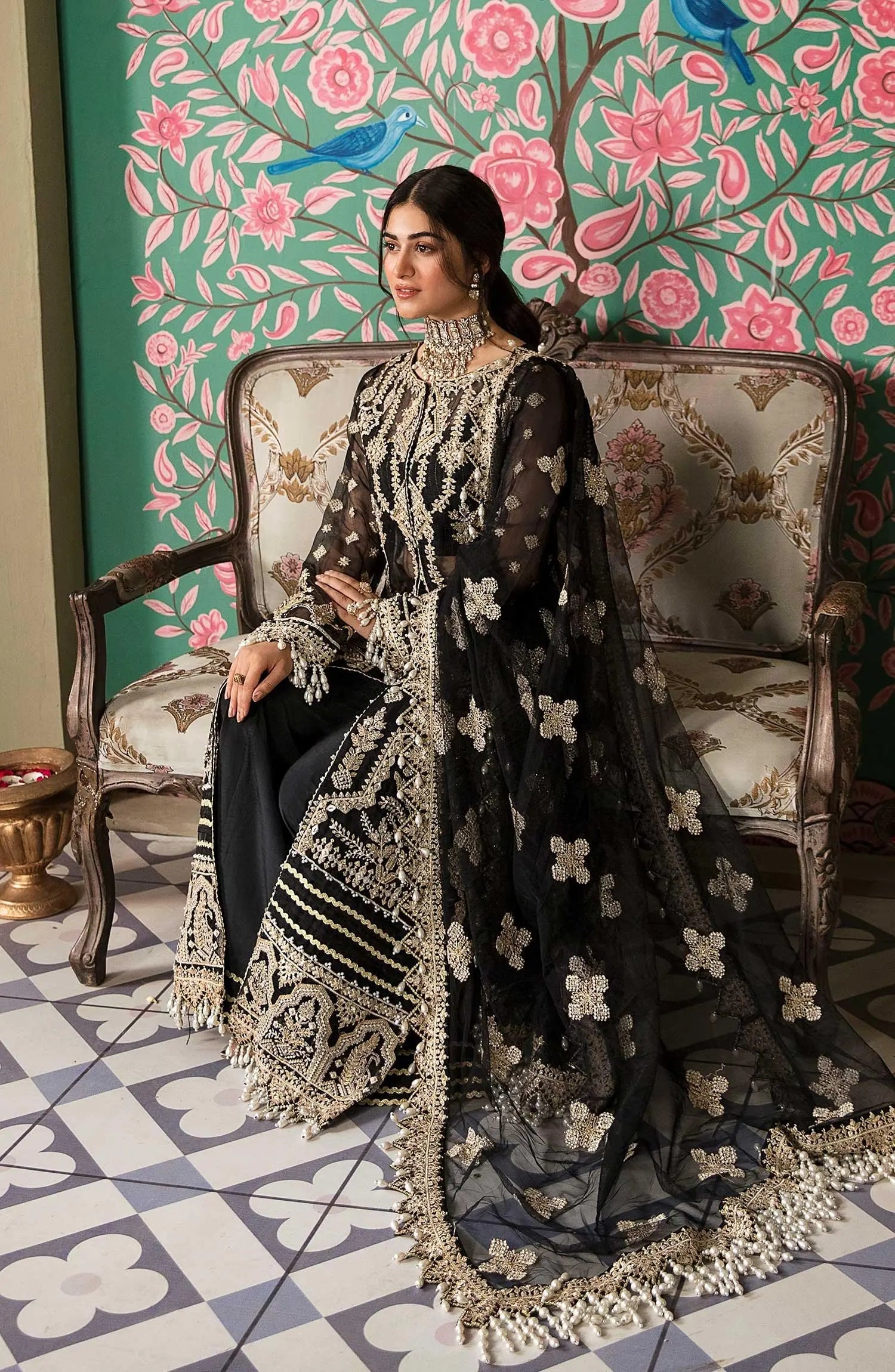Zarin by Eleshia Unstitched Embroidered Organza 3Pc Suit - KABEERA - House Of Anaya
