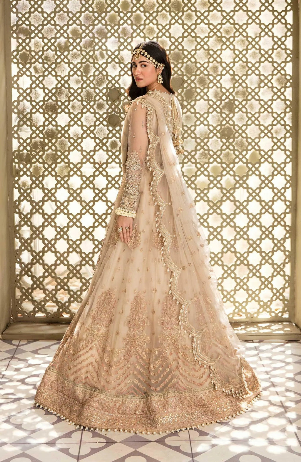 Zarin by Eleshia Embroidered Net 3Pc Suit - KANEEL - House Of Anaya