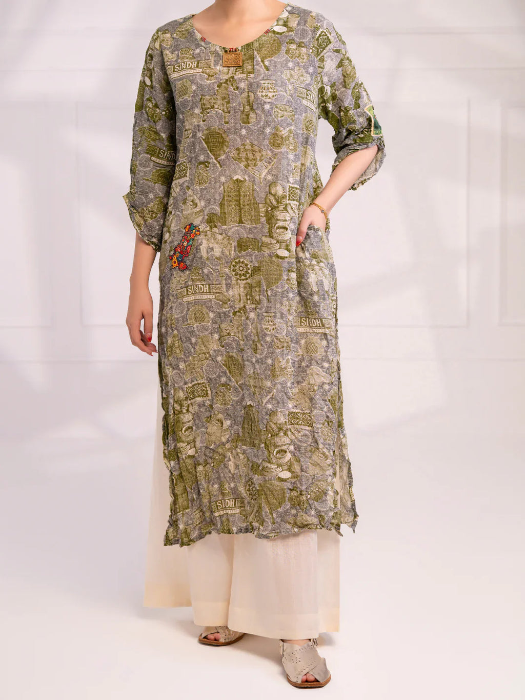 Almirah | Tale of heritage | Light Green Dobby Kurti - AL-LK-1080