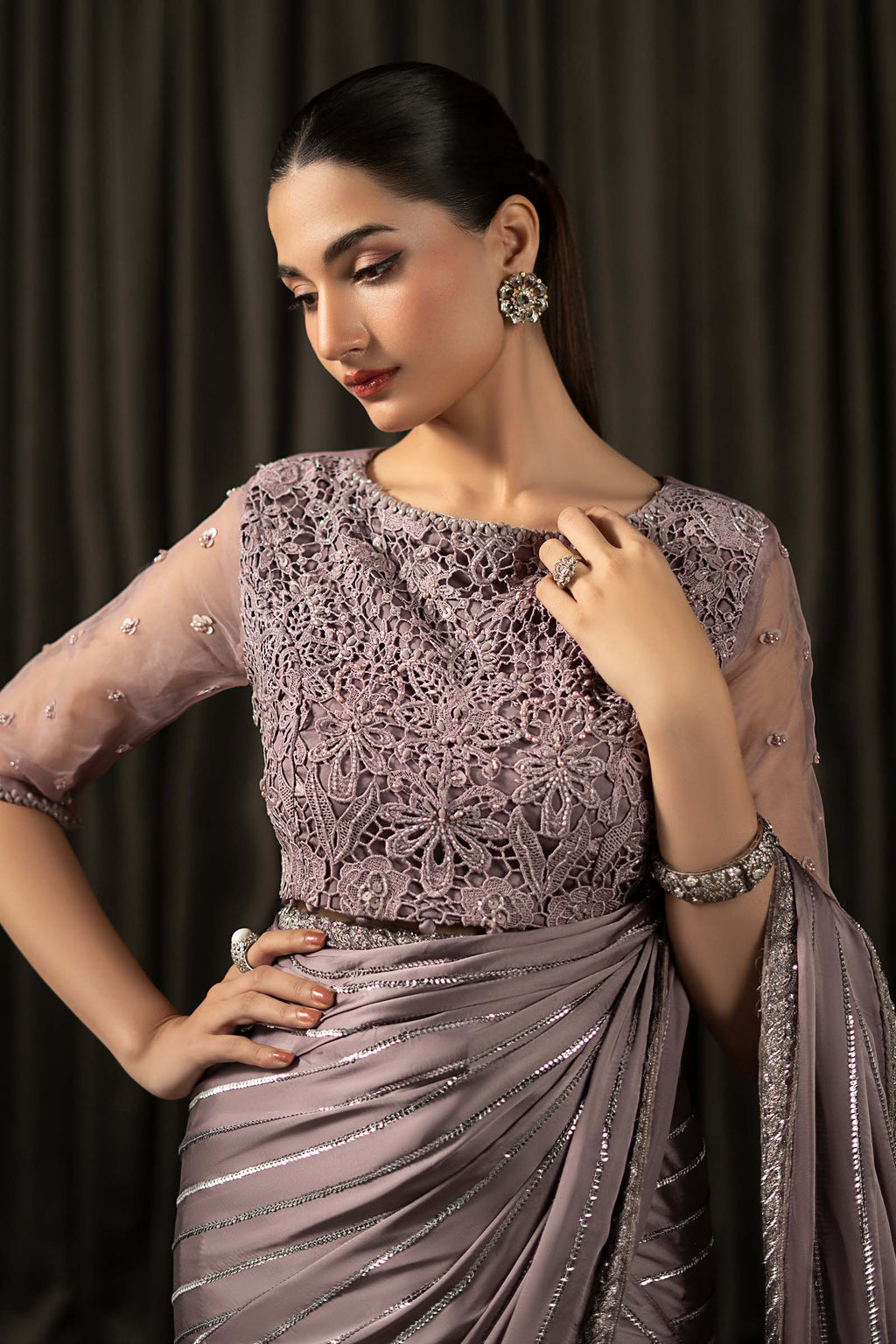Maria B | Eid Collection 26 | Embroidered Charmeuse Silk Saree