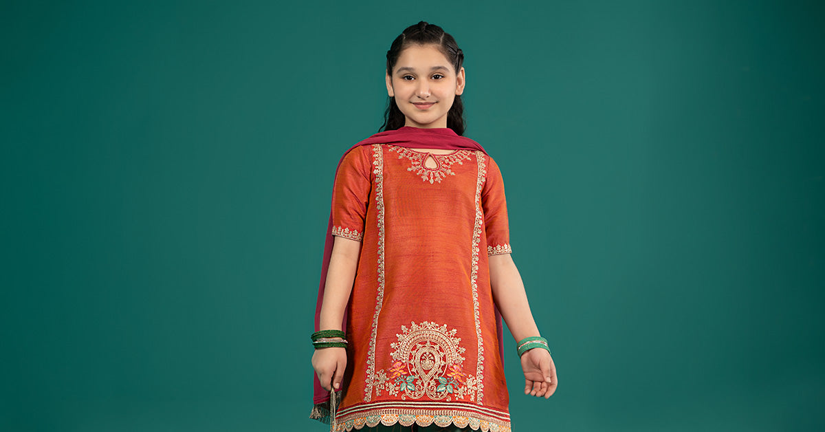 Maria B | 3 Piece Embroidered Raw Silk Suit | MKS-EF25-45 - Libasekhas