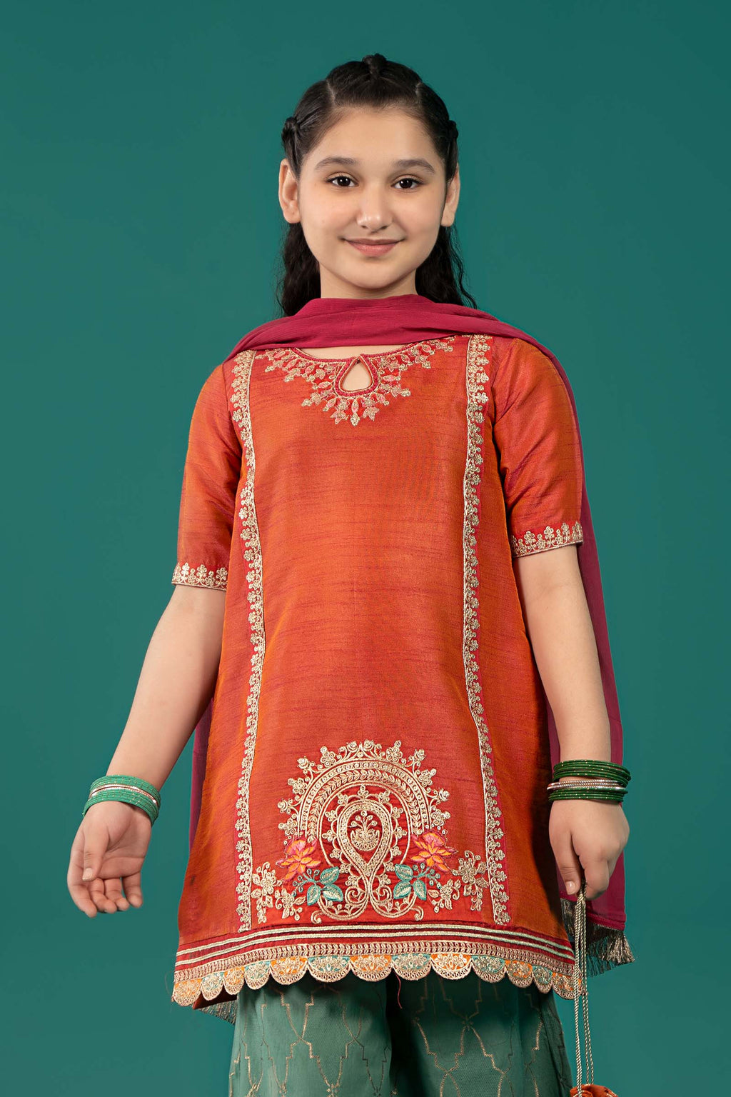 Maria B | 3 Piece Embroidered Raw Silk Suit | MKS-EF25-45 - Libasekhas