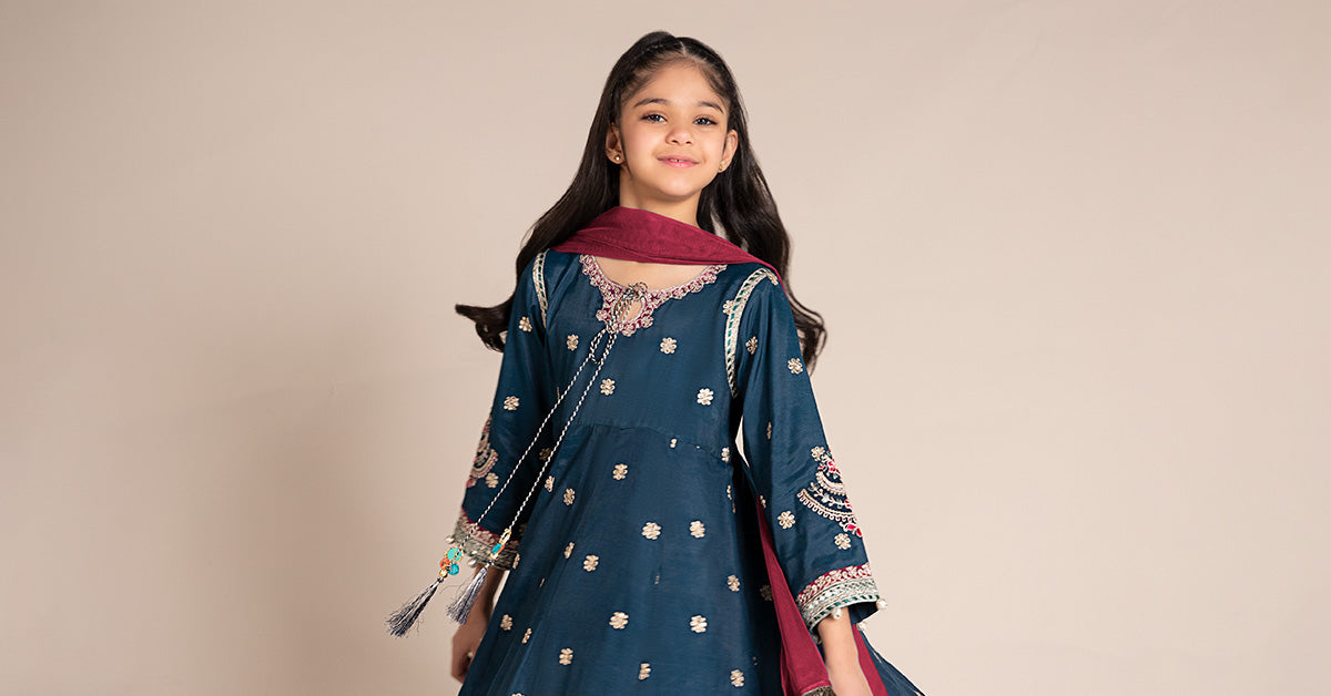 Maria B | 3 Piece Embroidered Raw Silk Suit | MKS-EF25-07 - Libasekhas