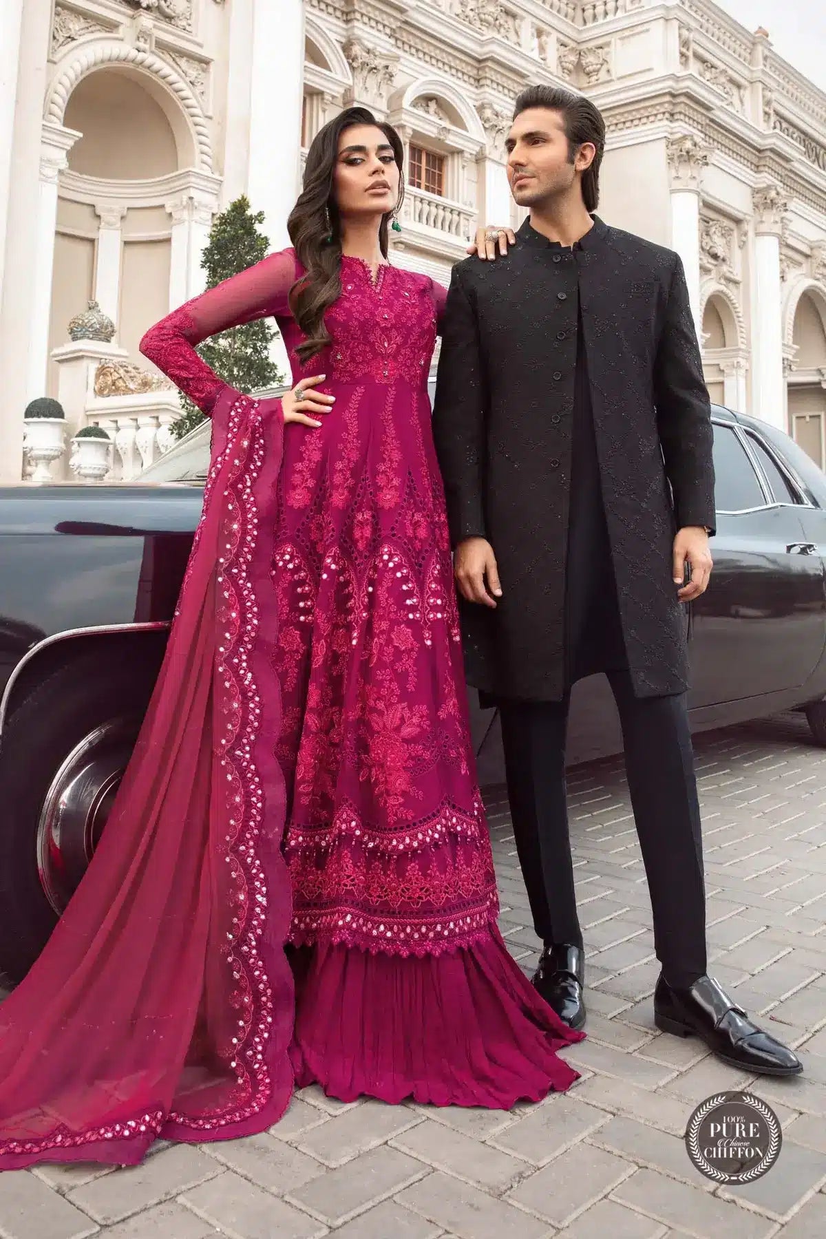 Maria B | Luxury Chiffon Collection | Magenta Pink - House Of Anaya