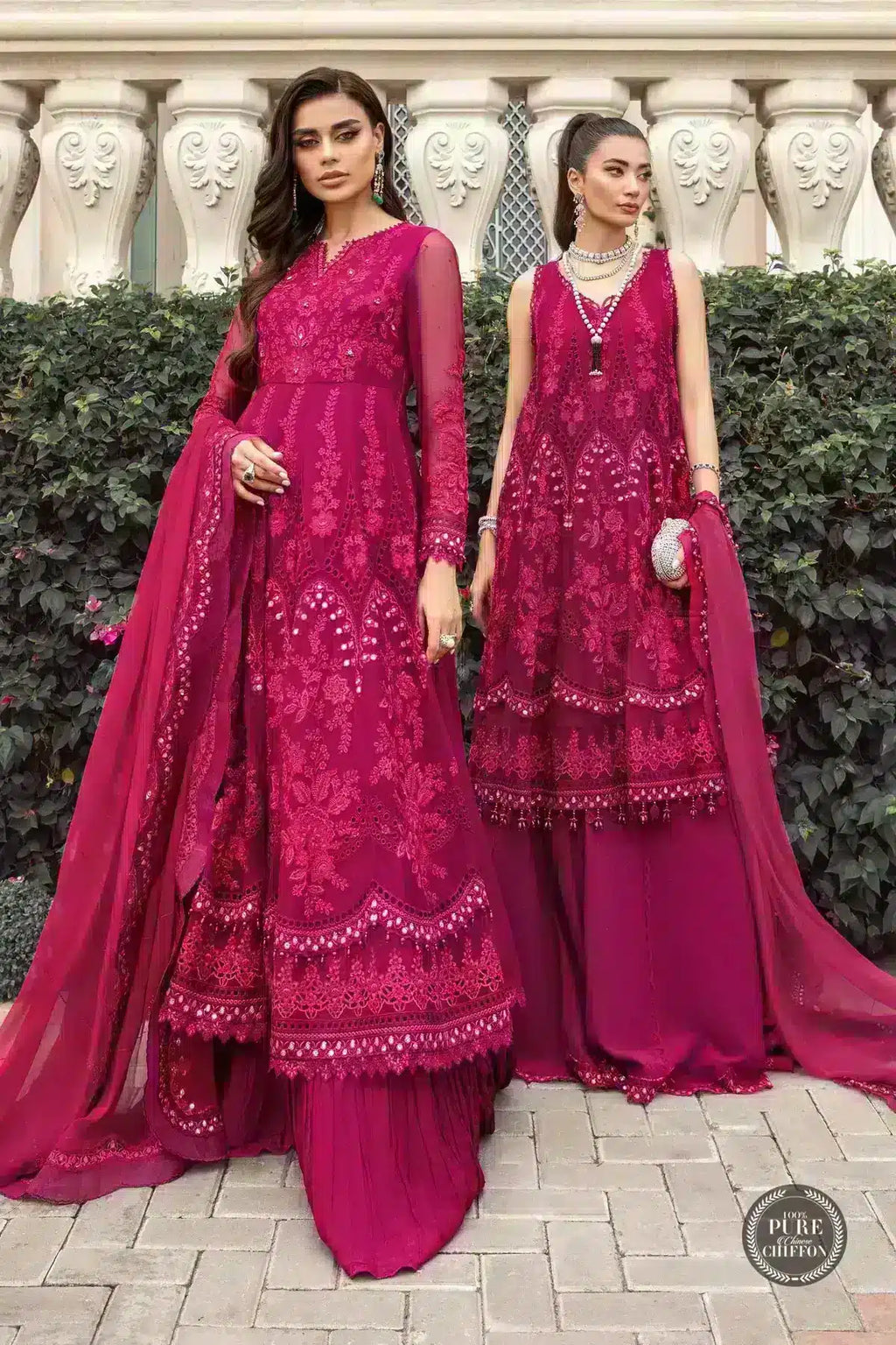 Maria B | Luxury Chiffon Collection | Magenta Pink - House Of Anaya