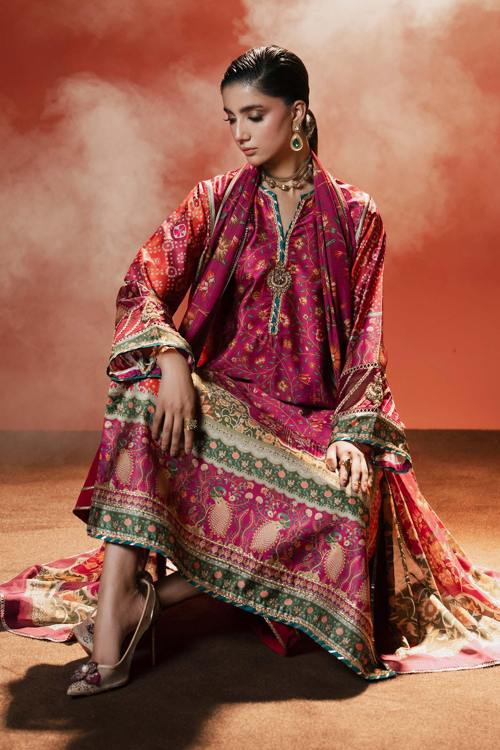 Maria B | Silk Prints | 3 Piece Embroidered Satin Silk Suit