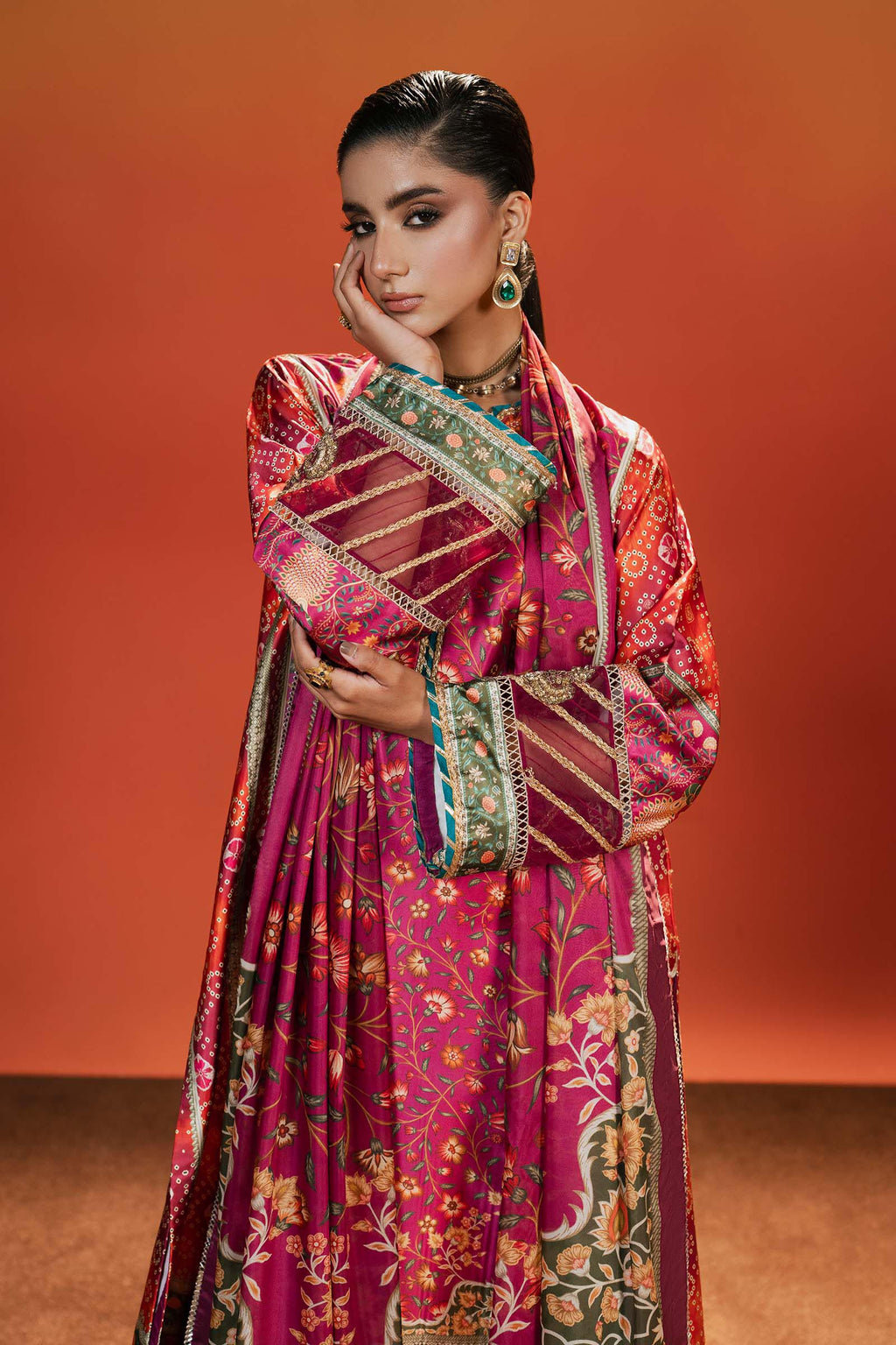 Maria B | Silk Prints | 3 Piece Embroidered Satin Silk Suit