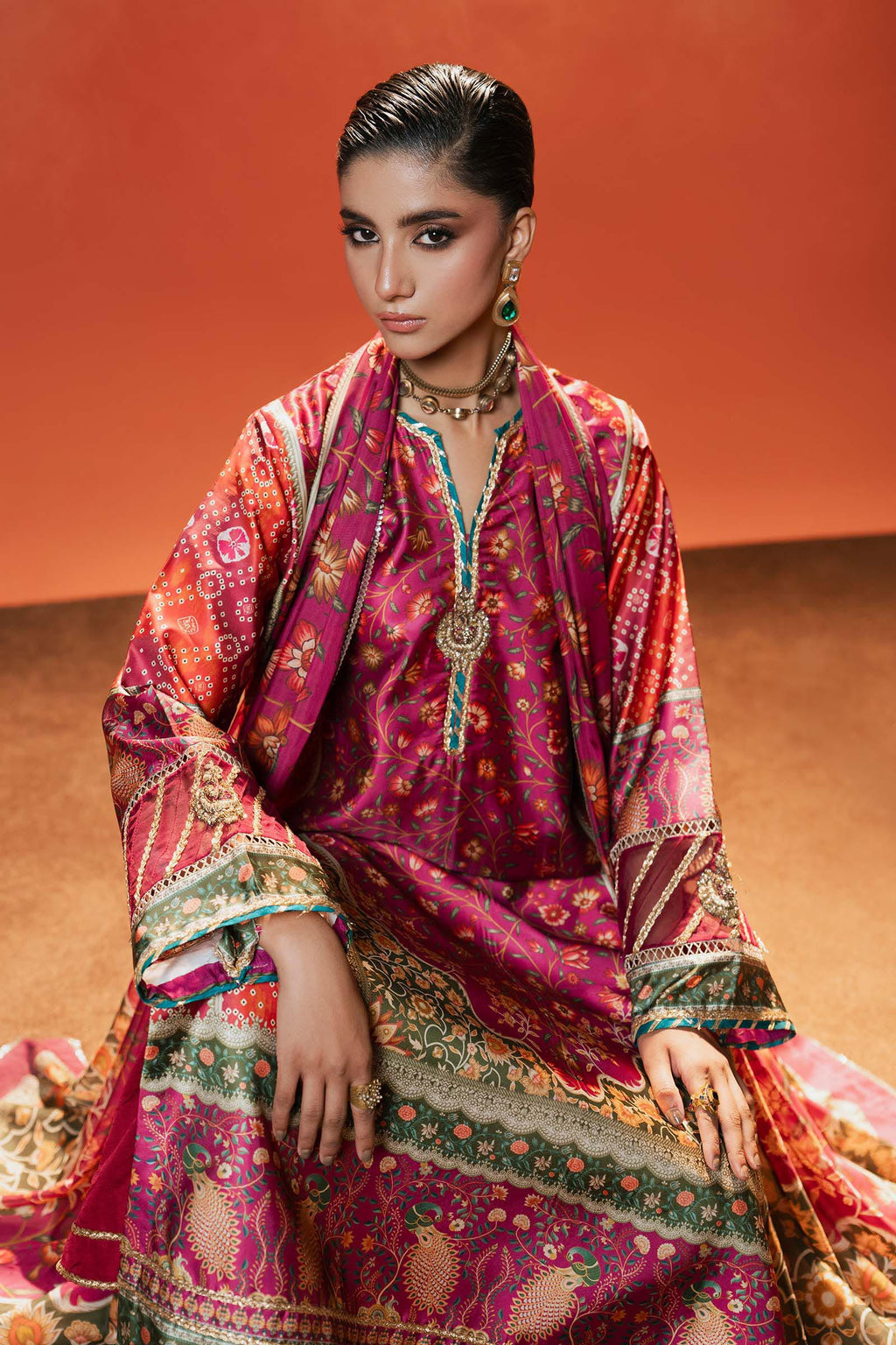 Maria B | Silk Prints | 3 Piece Embroidered Satin Silk Suit