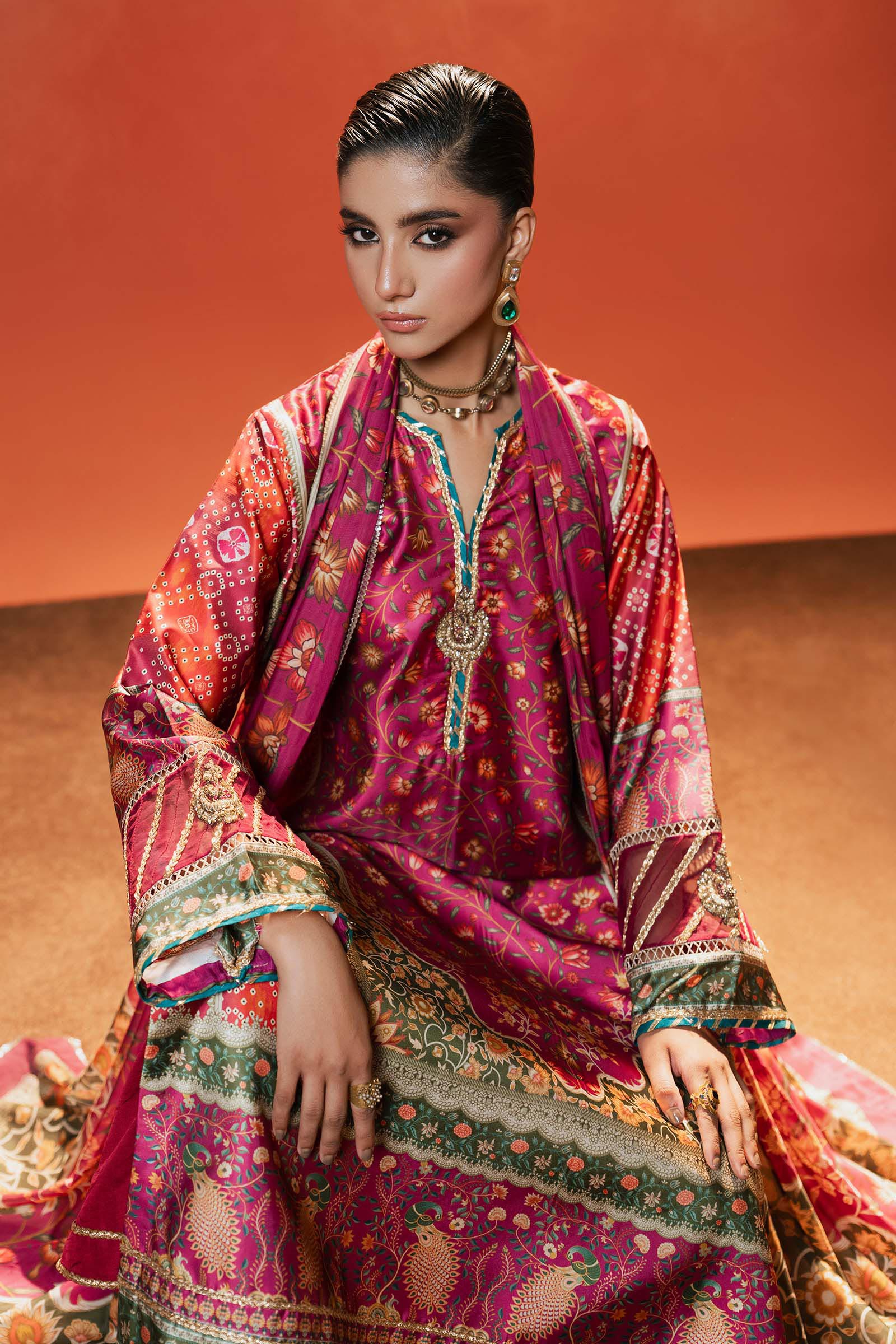 Maria B | Silk Prints | 3 Piece Embroidered Satin Silk Suit