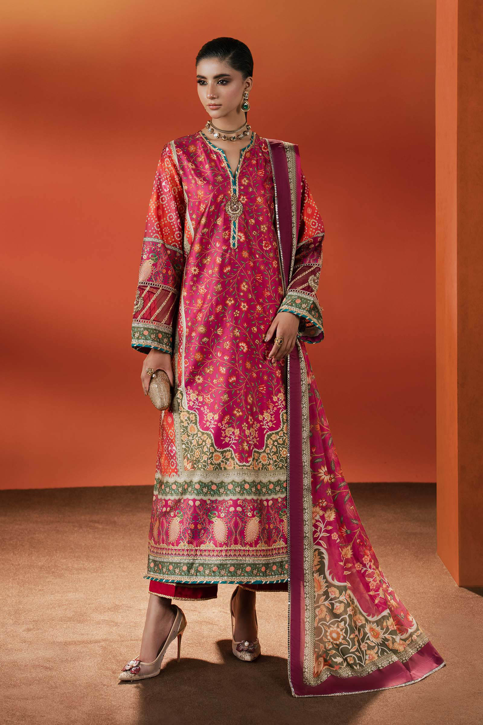Maria B | Silk Prints | 3 Piece Embroidered Satin Silk Suit