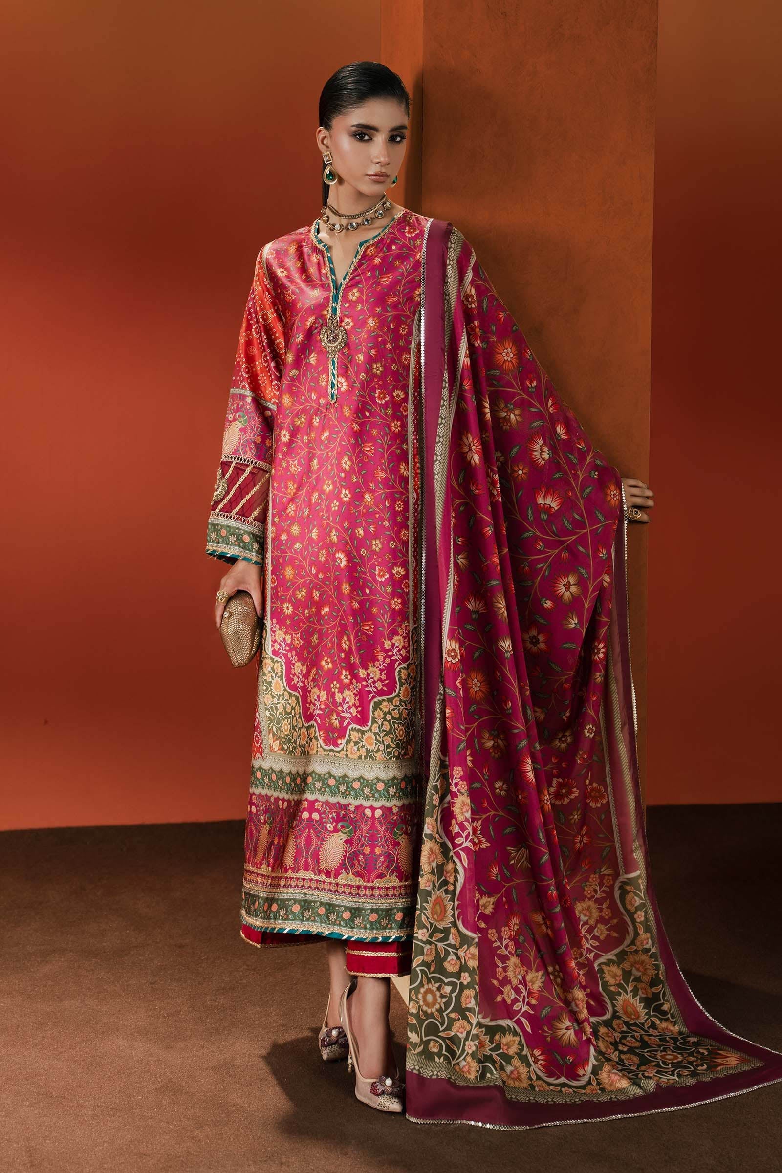 Maria B | Silk Prints | 3 Piece Embroidered Satin Silk Suit