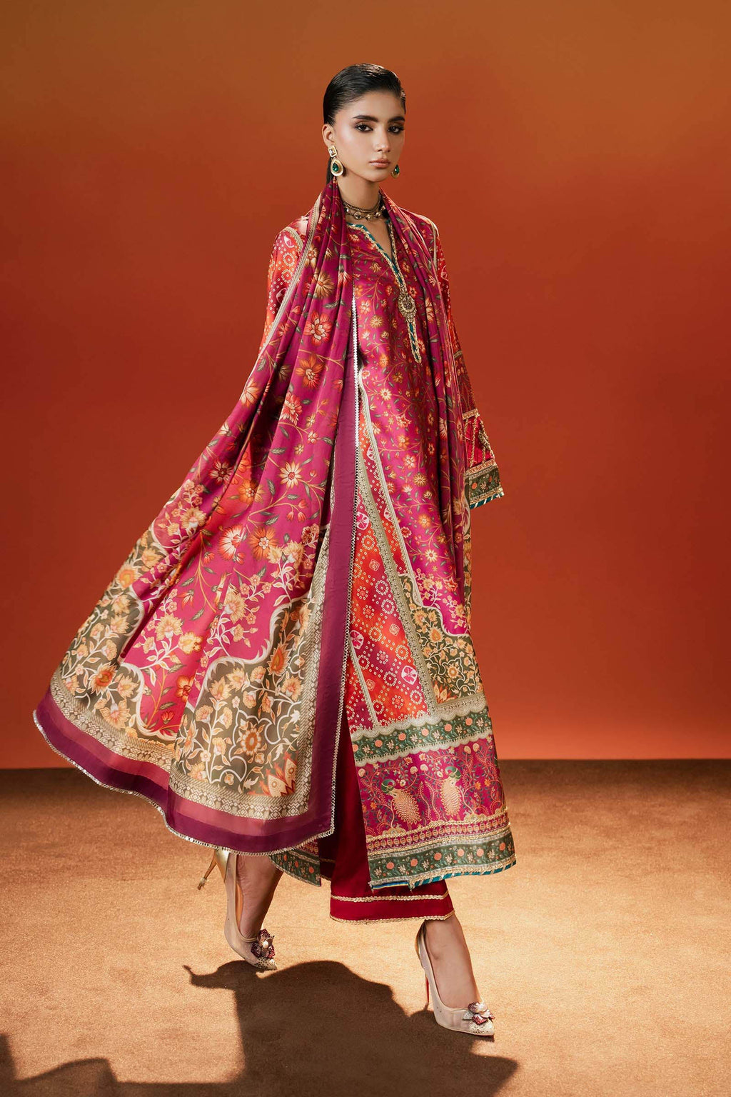 Maria B | Silk Prints | 3 Piece Embroidered Satin Silk Suit