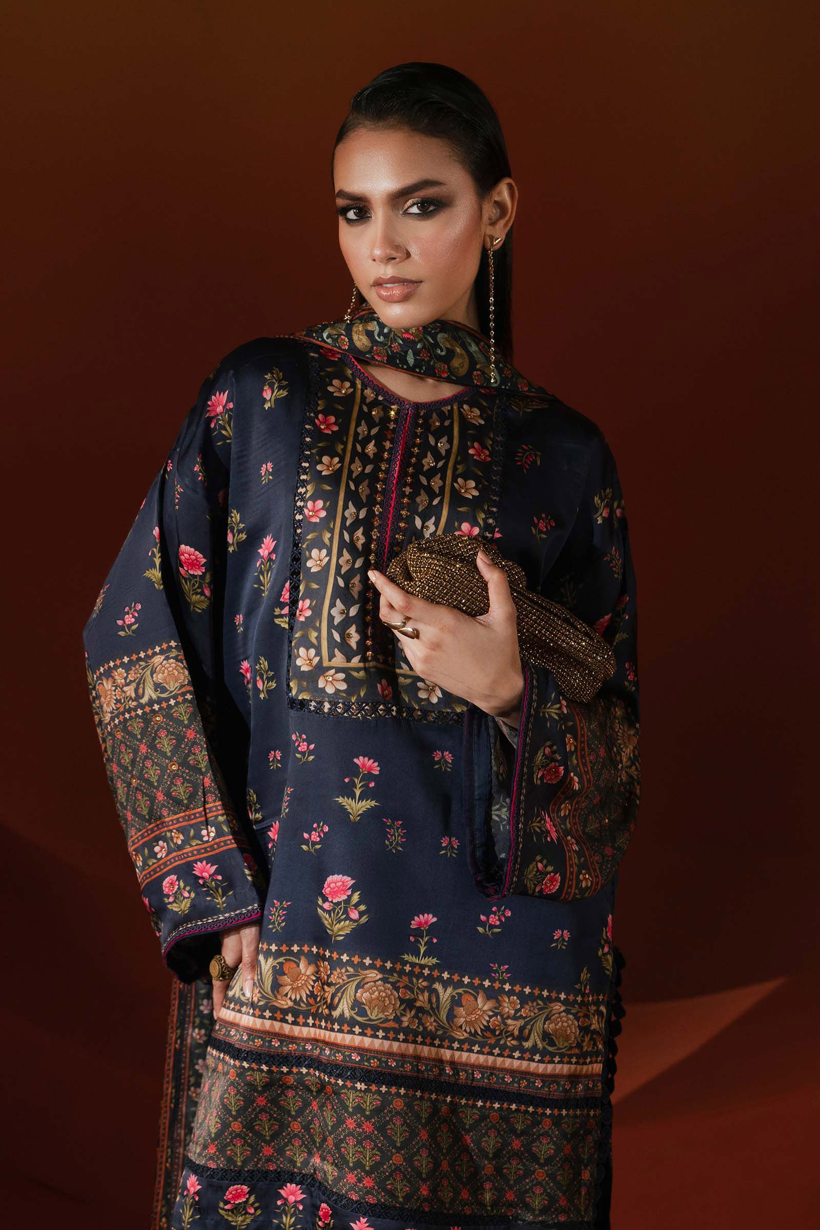 Maria B | Silk Prints | 3 Piece Printed Satin Silk Suit