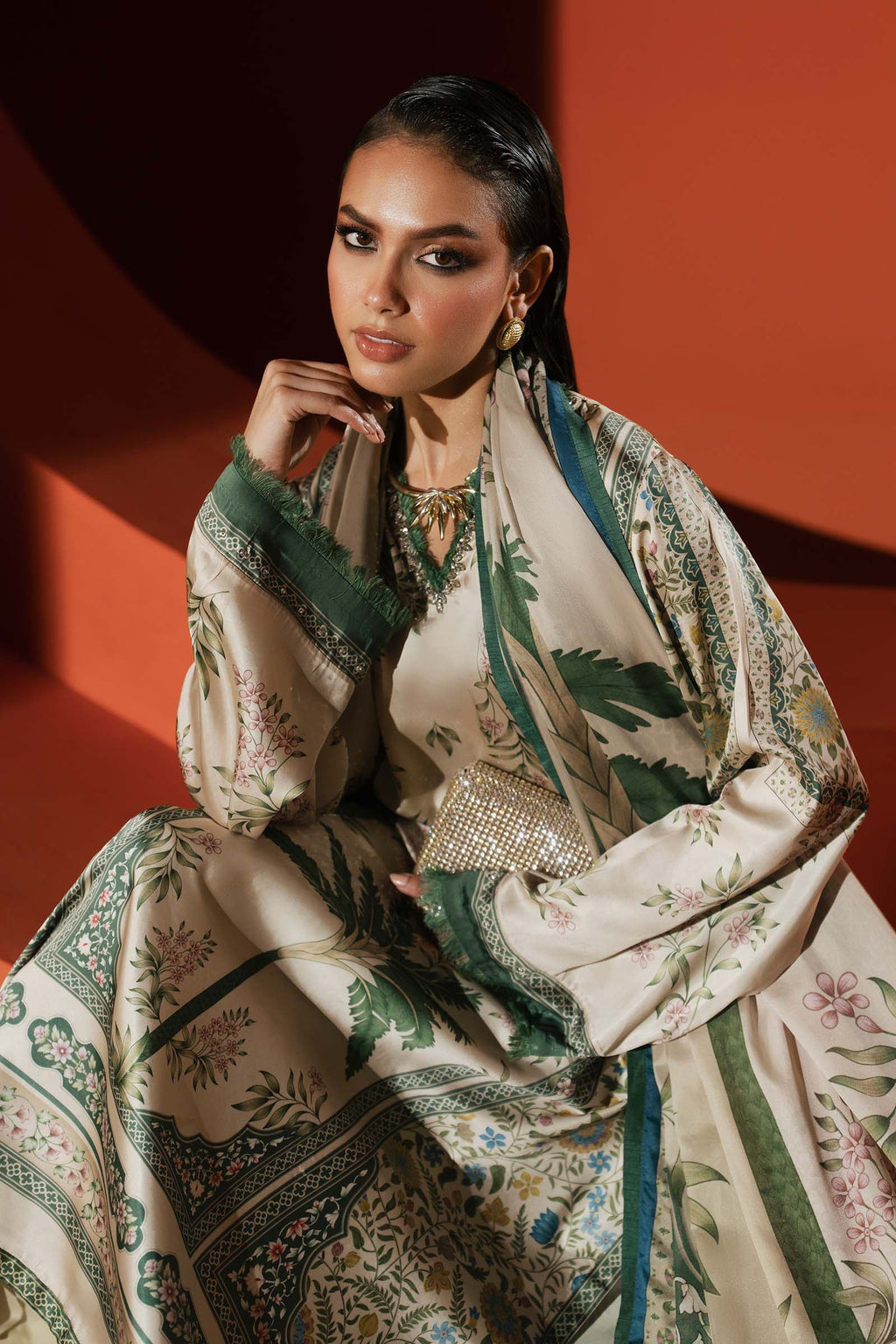 Maria B | Silk Prints | 3 Piece Embellished Satin Silk Suit