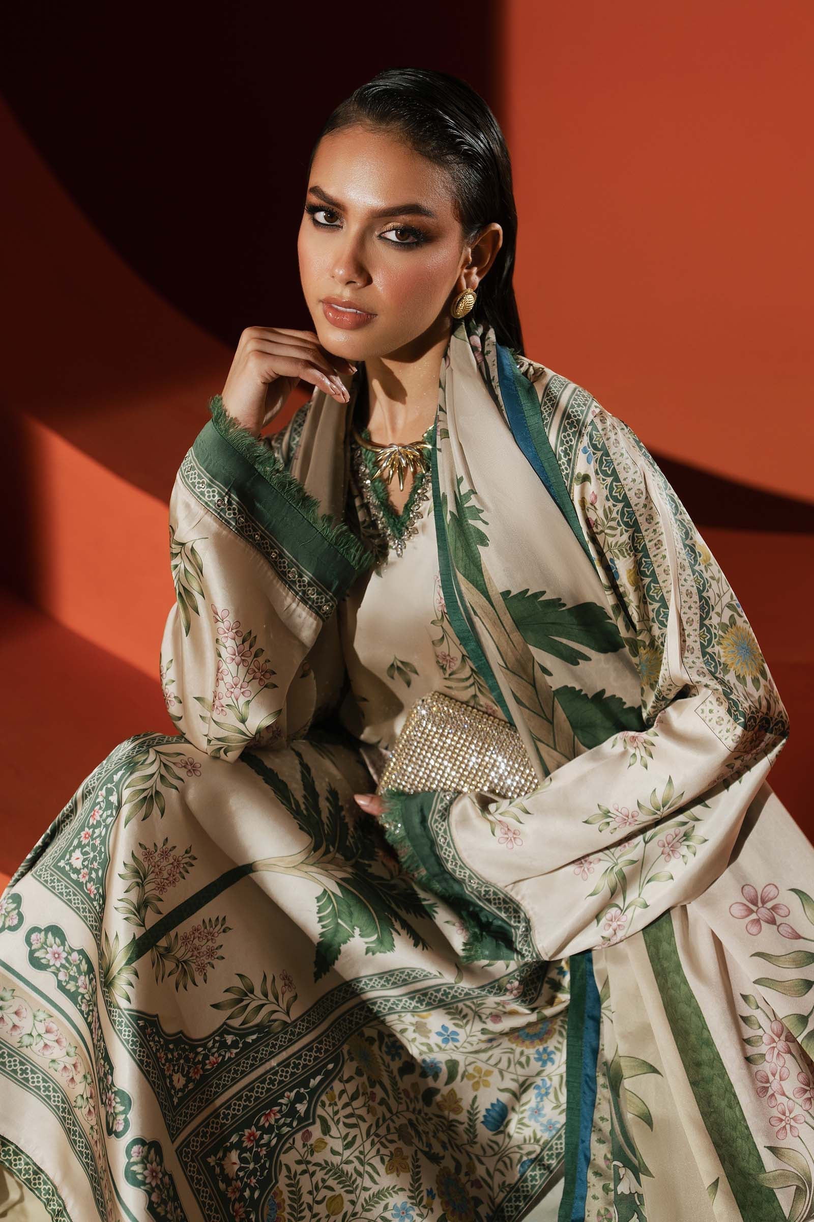 Maria B | Silk Prints | 3 Piece Embellished Satin Silk Suit
