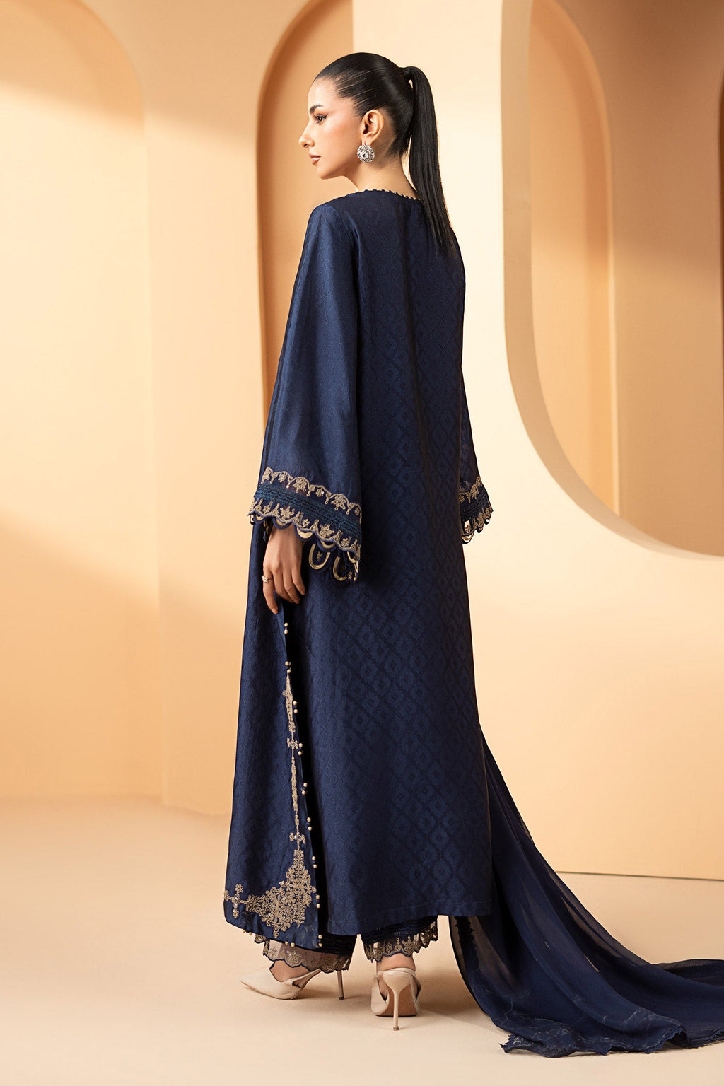 Maria B | Eid Collection 26 | 3 Piece Embroidered Self Tassel Silk Suit