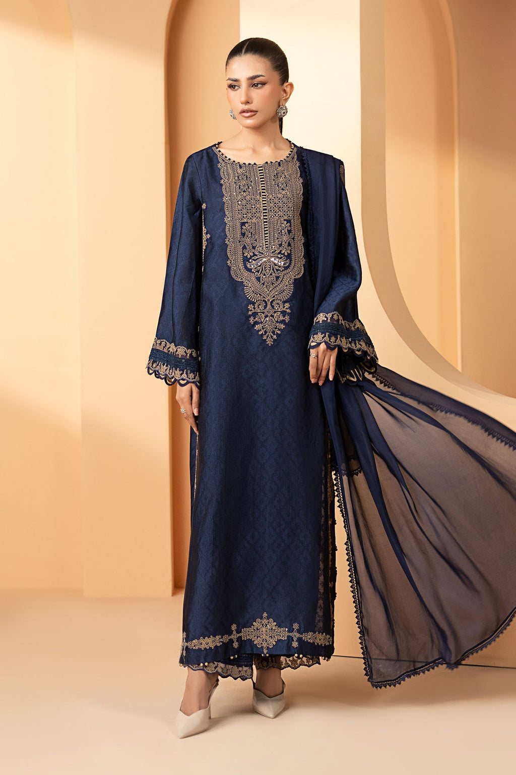 Maria B | Eid Collection 26 | 3 Piece Embroidered Self Tassel Silk Suit
