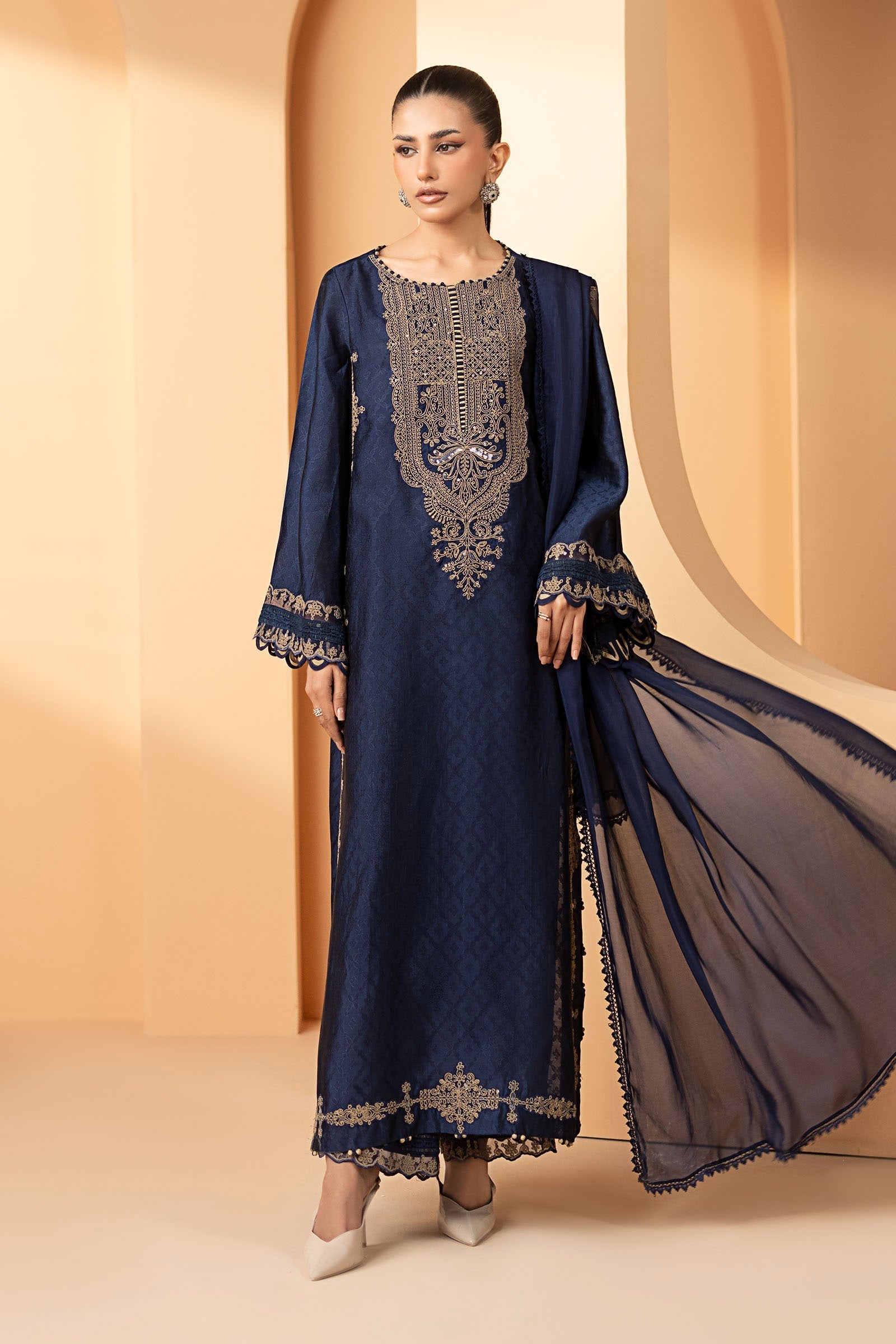 Maria B | Eid Collection 26 | 3 Piece Embroidered Self Tassel Silk Suit