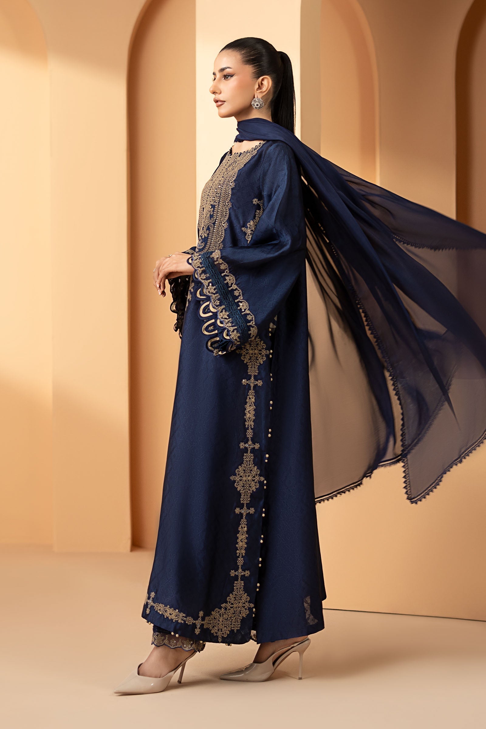 Maria B | Eid Collection 26 | 3 Piece Embroidered Self Tassel Silk Suit